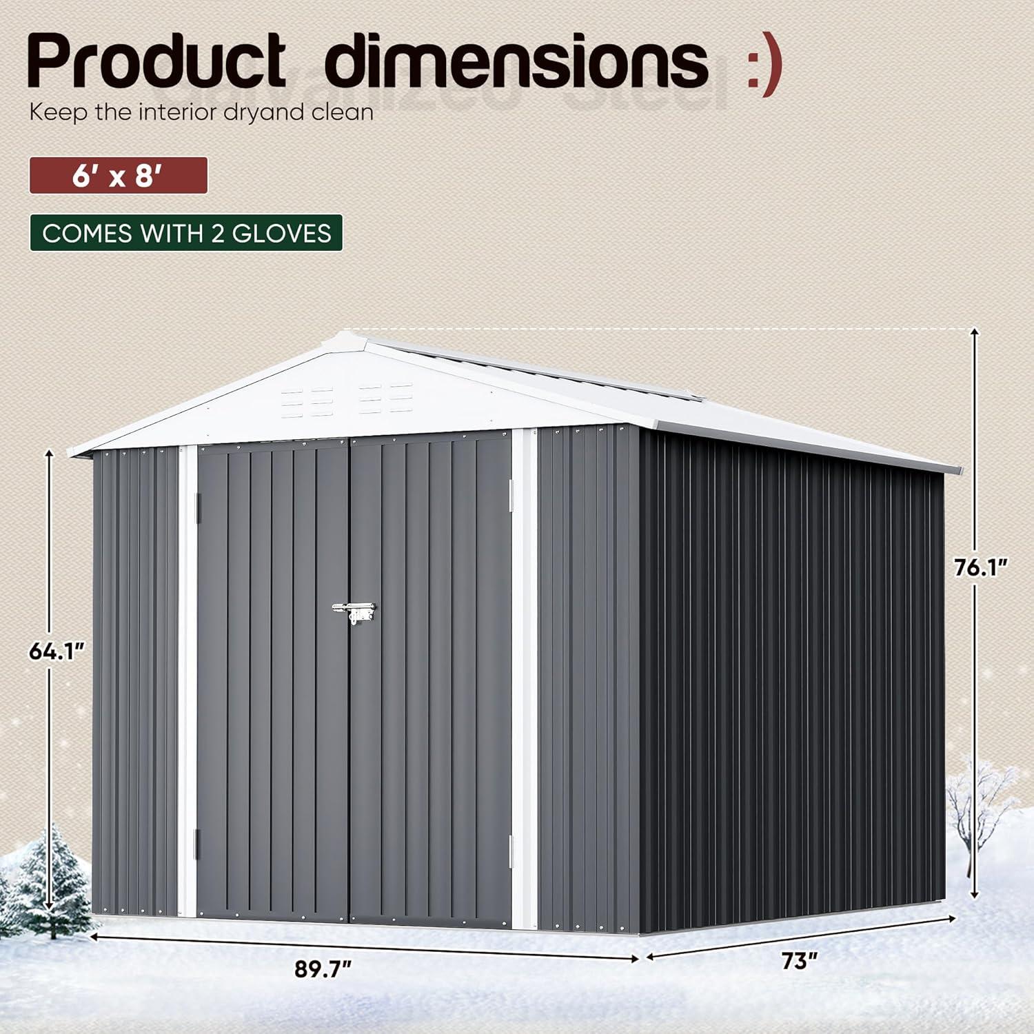 SYNGAR 8' x 6' Outdoor Metal Storage Shed, Tools Storage Shed, Galvanized Steel Garden Shed with Adjustable Shelves and Lockable Doors, Outdoor Storage Shed for Backyard, Patio, Lawn, D9182