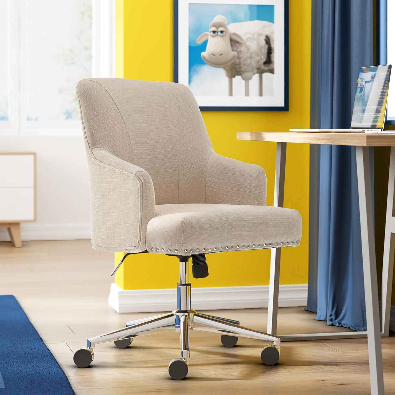Serta Serta Leighton Mid-Back Office Chair with Chrome Nailheads, Memory Foam Cushion, Padded Armrests