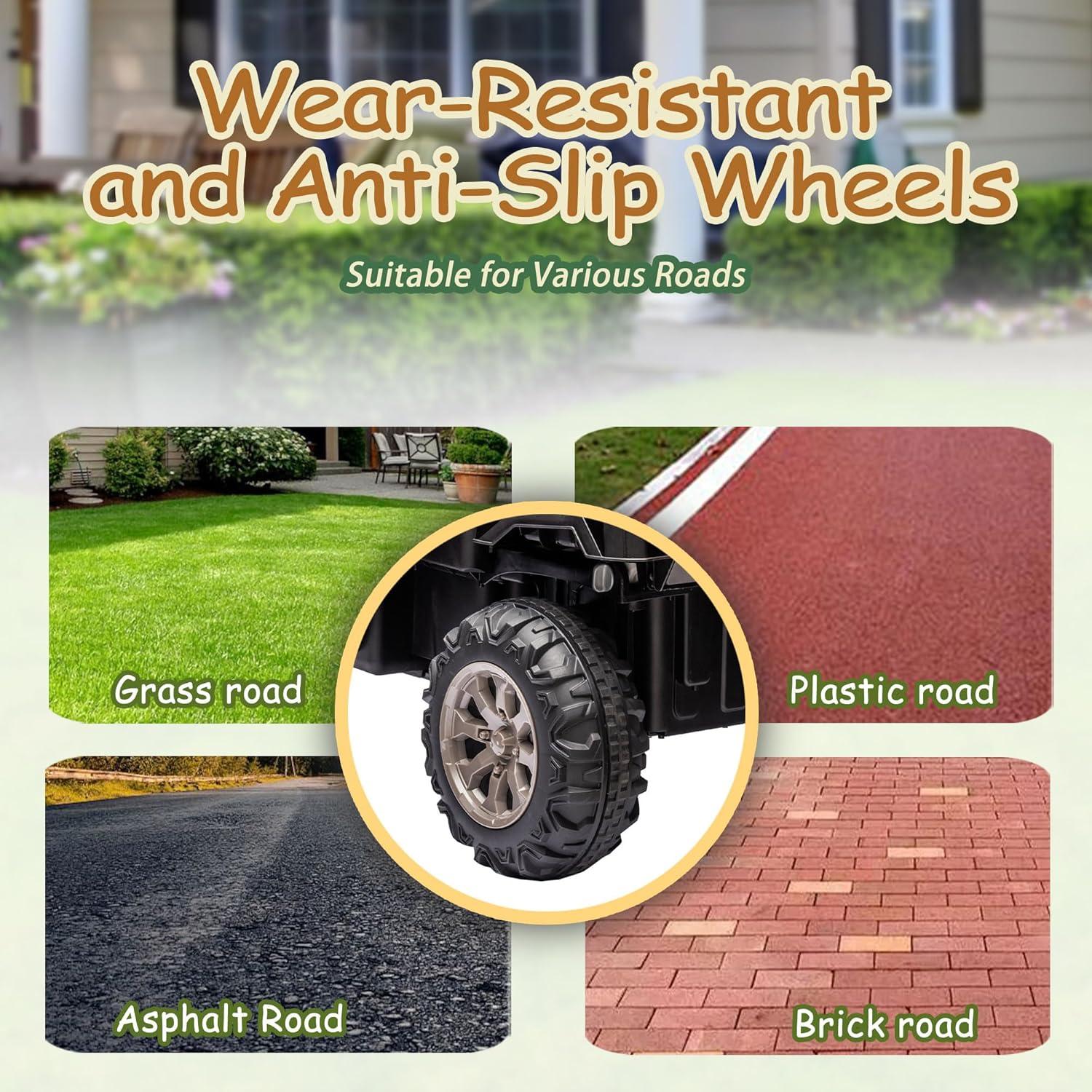 Funride 4WD 24 Volt Ride on Toys with Remote Control, 2 Seater Power Car Wheels UTV Toys, Ride on Truck Car w/ Electric Dump Bed, Shovel, Bluetooth Music