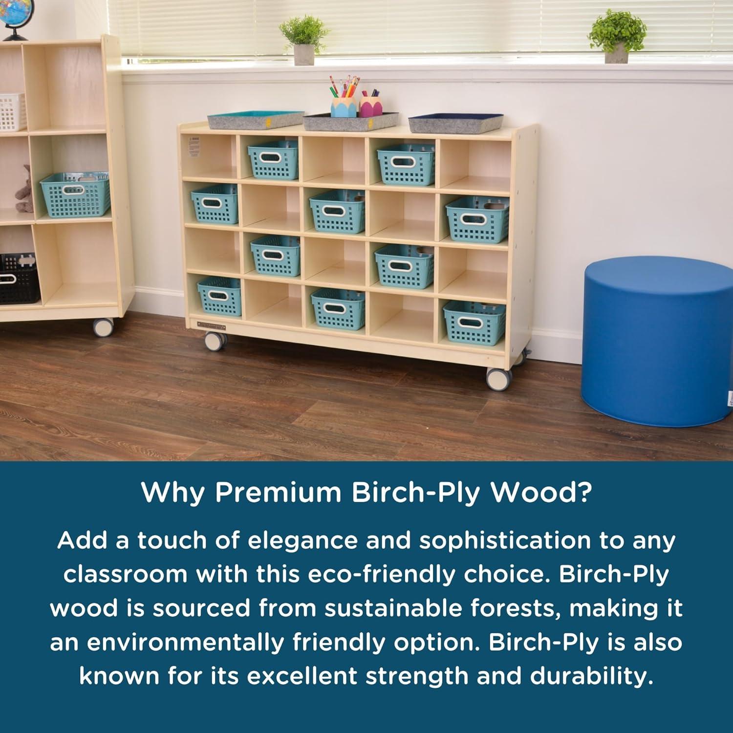 Birch Mobile 20-Section Cubby Storage with UV-Lacquered Finish