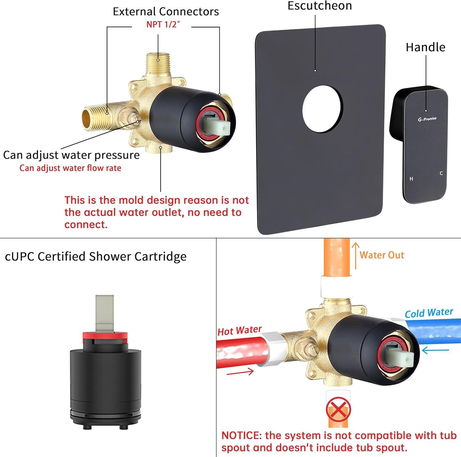 All Metal Shower Faucet Set, Dual Square Shower Head System with Handheld Wand, Diverter, Hose Complete Combo, Pressure Balance Rough-in Valve Included