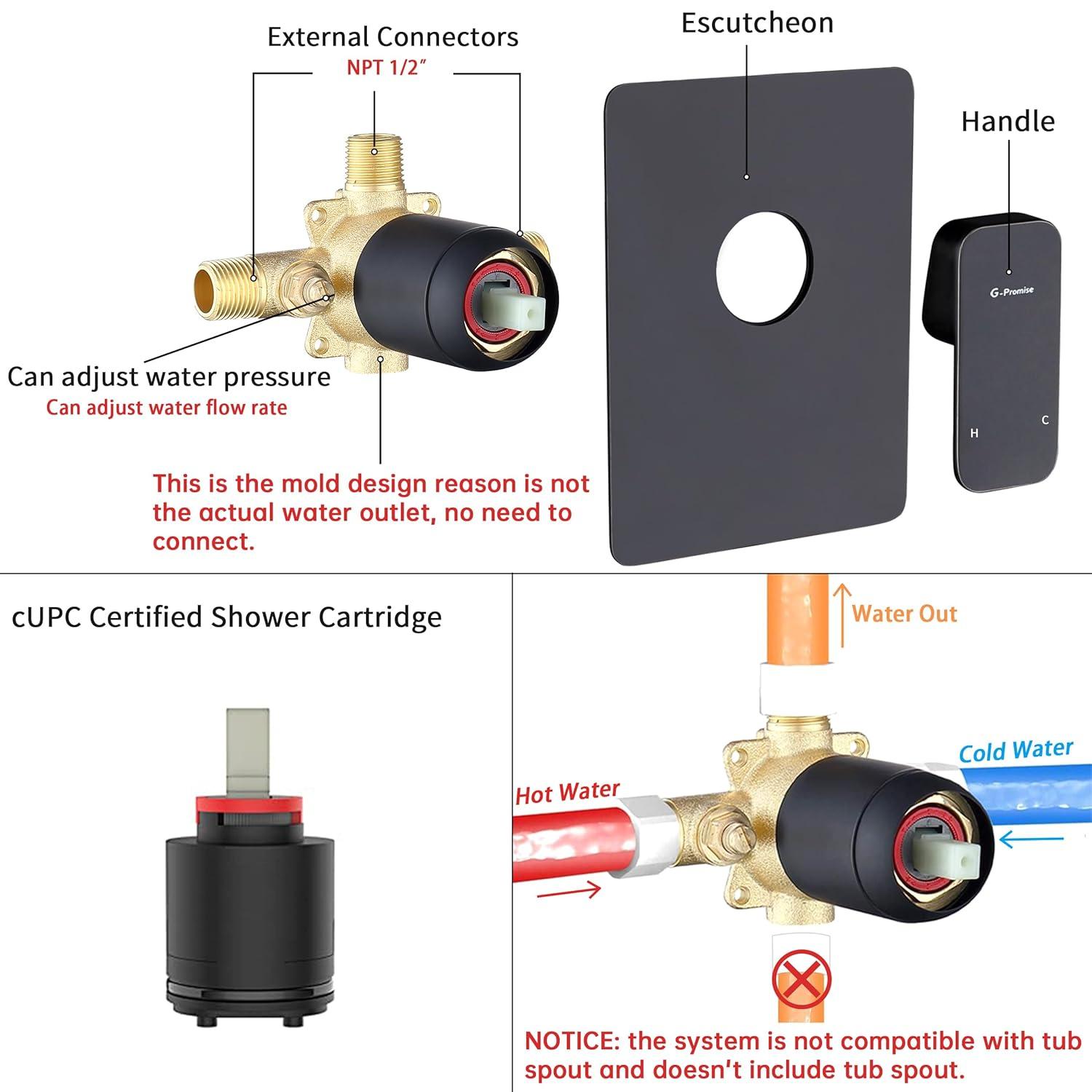 All Metal Shower Faucet Set, Dual Square Shower Head System with Handheld Wand, Diverter, Hose Complete Combo, Pressure Balance Rough-in Valve Included