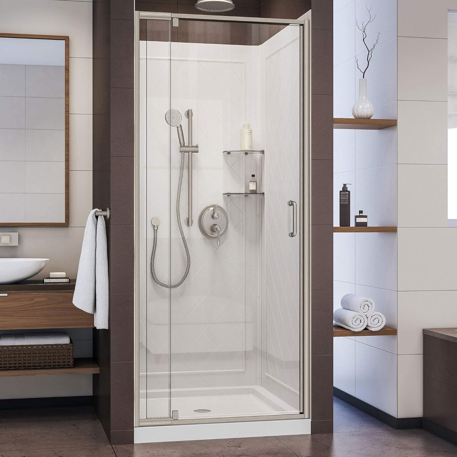 DreamLine Flex 32" x 76.75" Square Pivot Shower Enclosure with Base Included DL-6217C-04CL