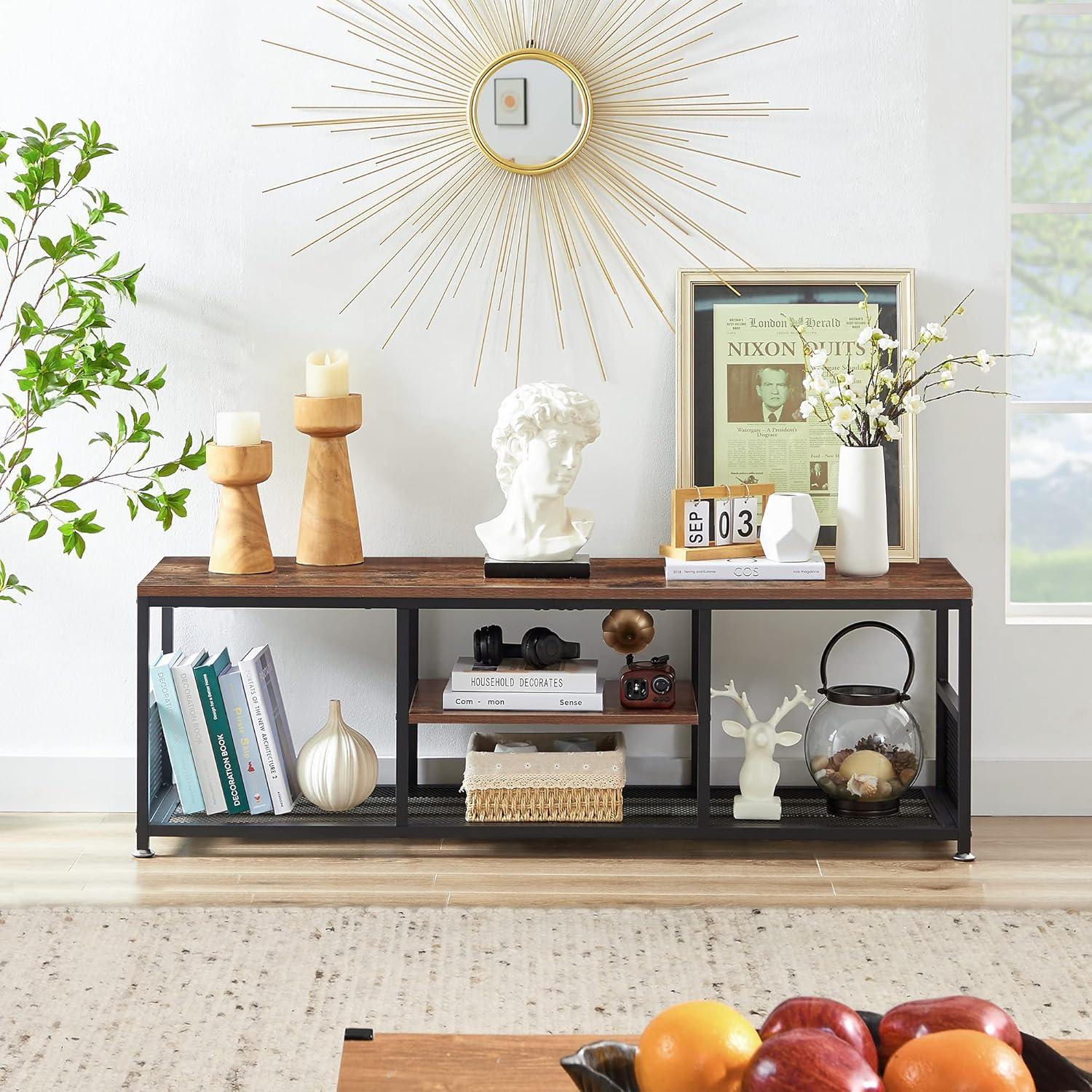 Rustic Brown and Black Industrial TV Stand with Metal Frame