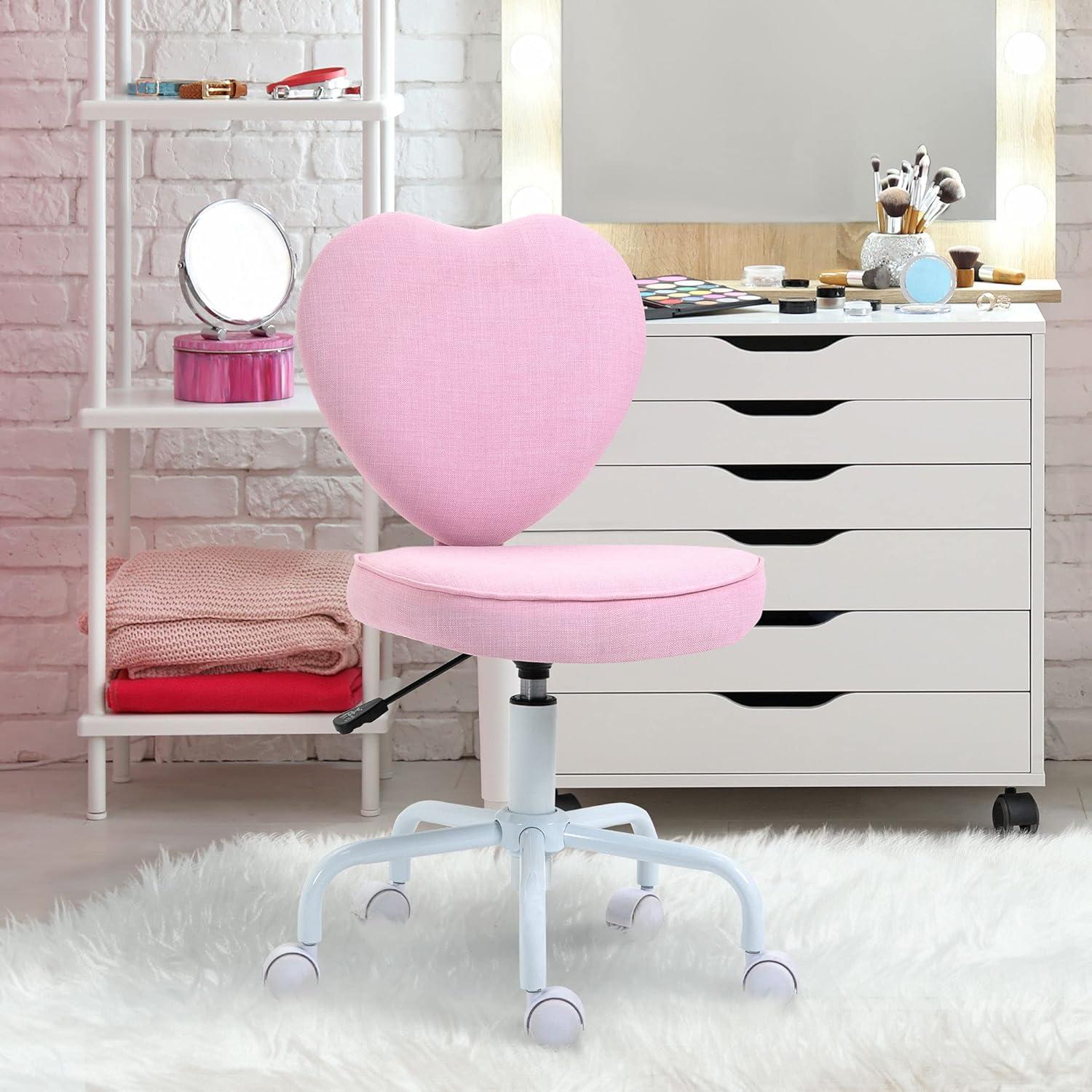 Pink Heart-Shaped Armless Swivel Office Chair with Adjustable Height