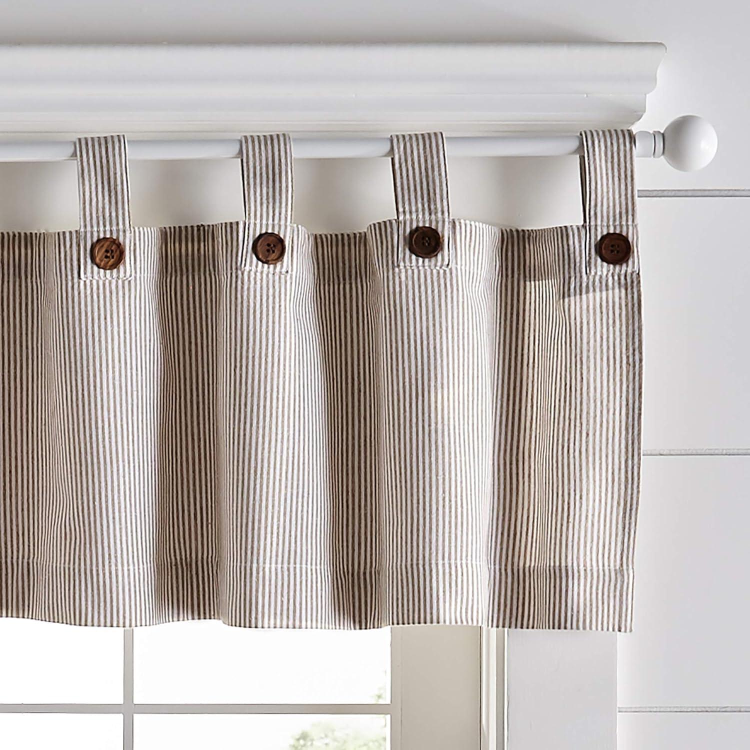 Elrene Tucker Ticking Stripe Button Tab Top Window Kitchen Valance - Elrene Home Fashions