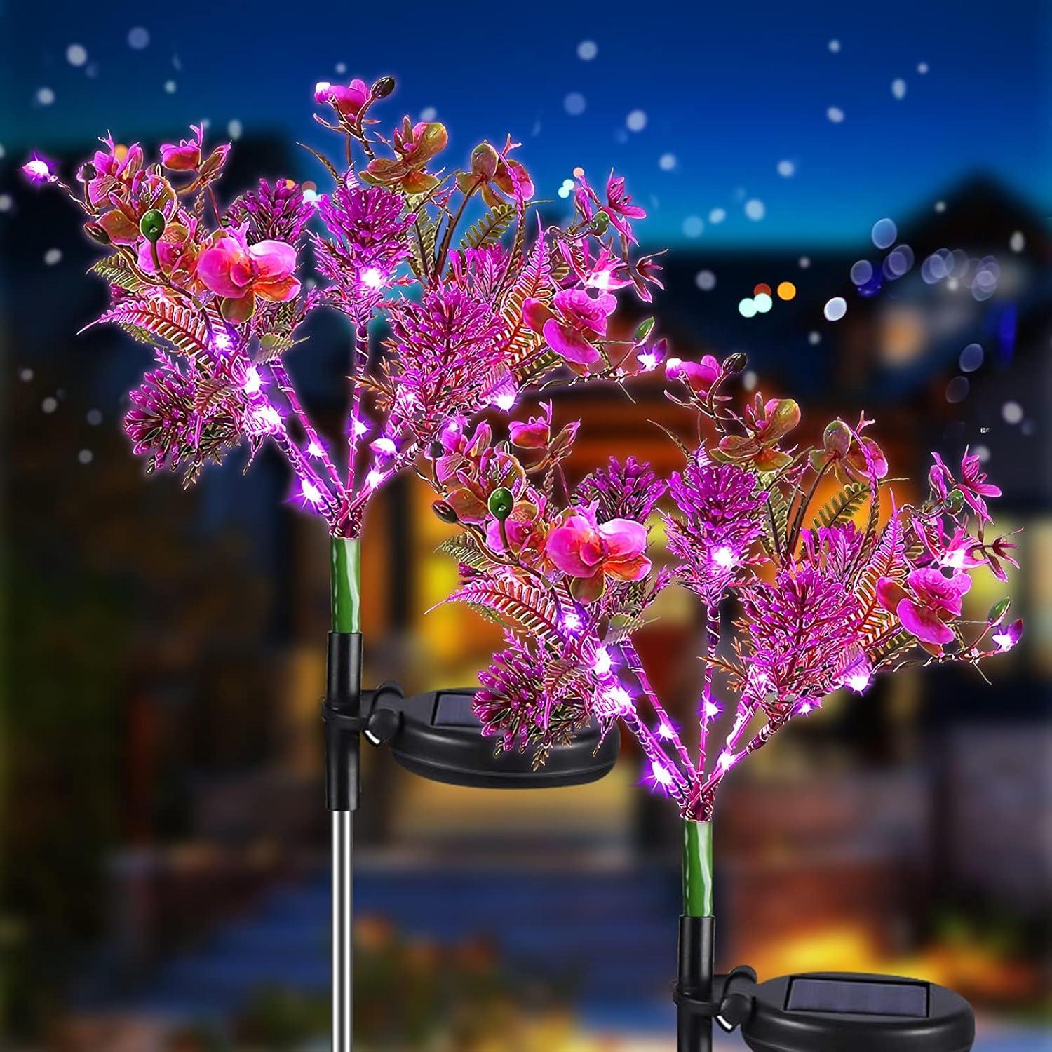 Purple Phalaenopsis Solar Garden Lights, Waterproof Outdoor Decor