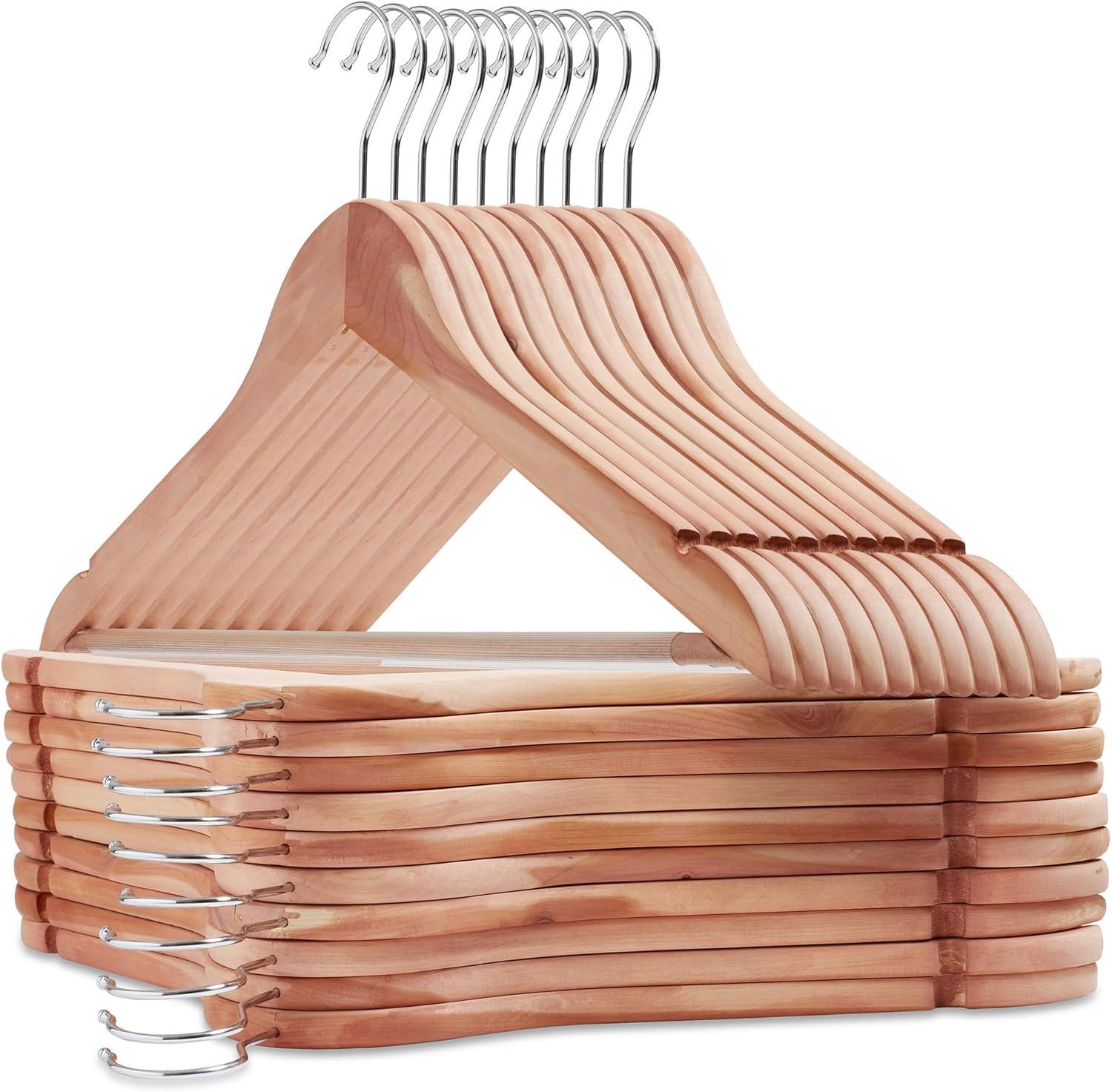 Casafield Red Cedar Wooden Suit Hangers with Non-Slip Bar and Swivel Hook