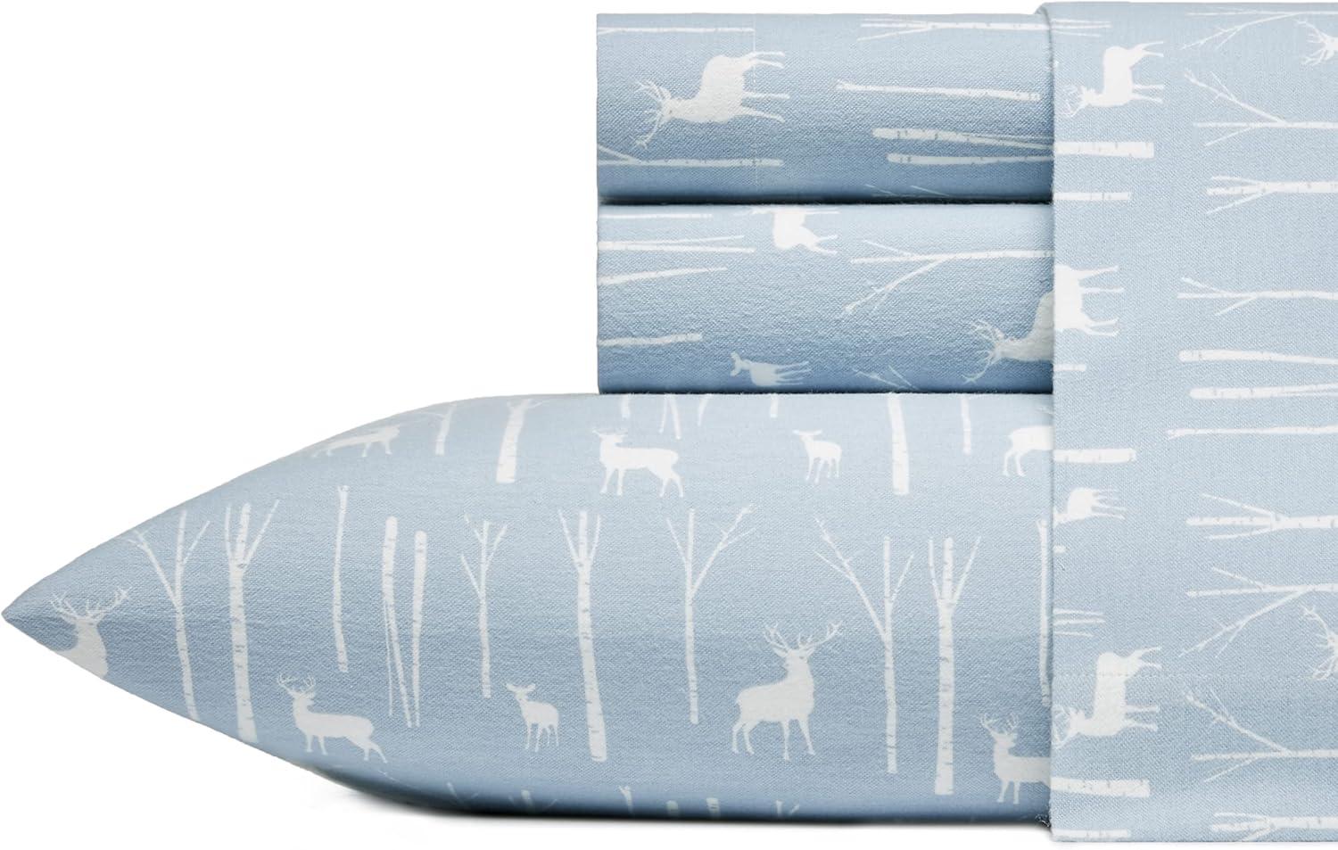 Twin Blue Cotton Flannel Birch Forest Sheet Set