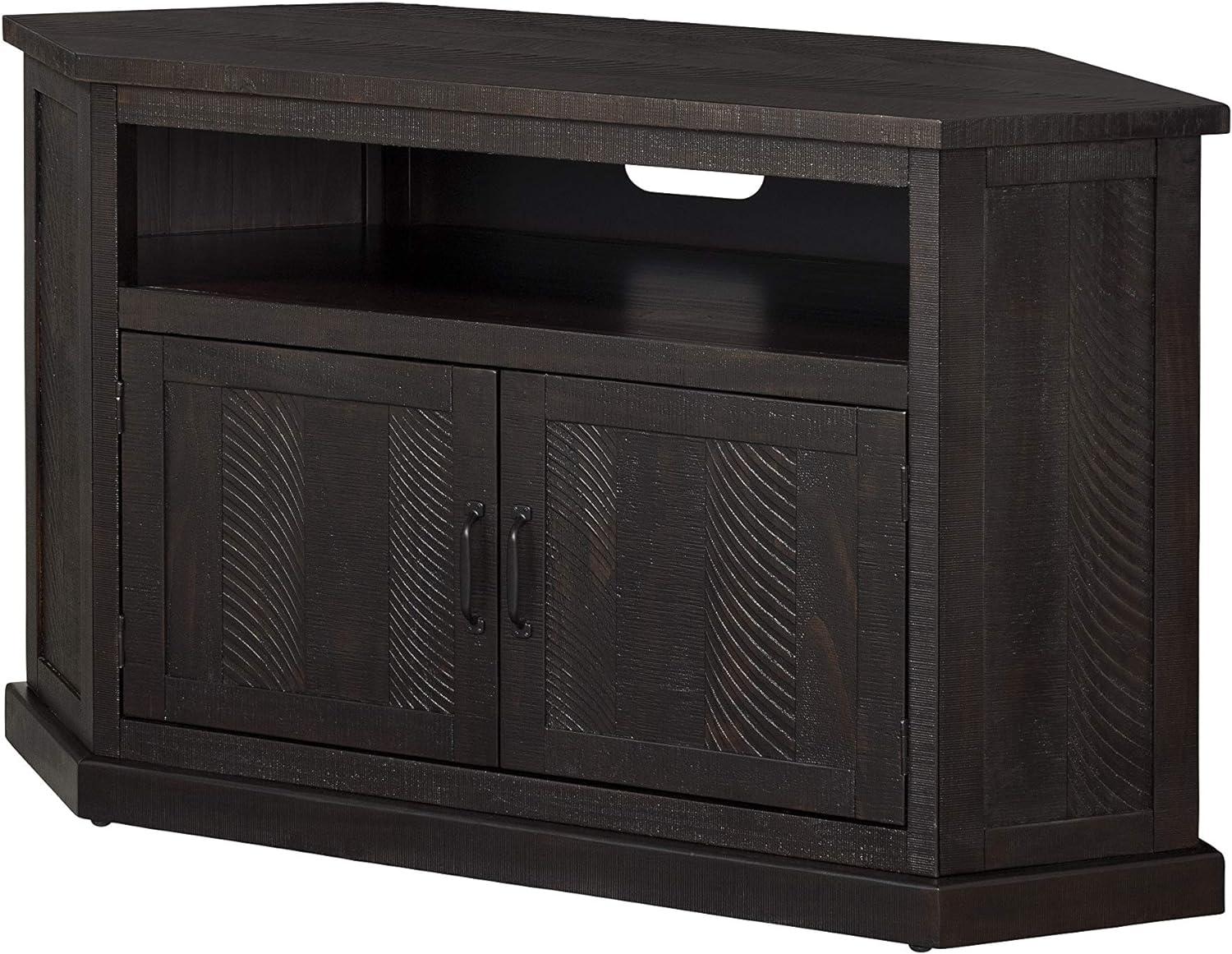 Espresso Rustic Solid Pine Corner TV Stand with Cabinet