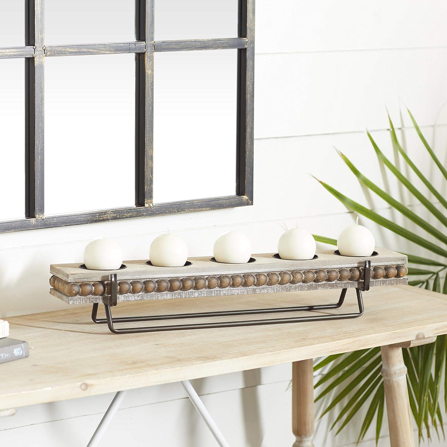 DecMode 5 Holder Brown Wooden Pillar Candelabra