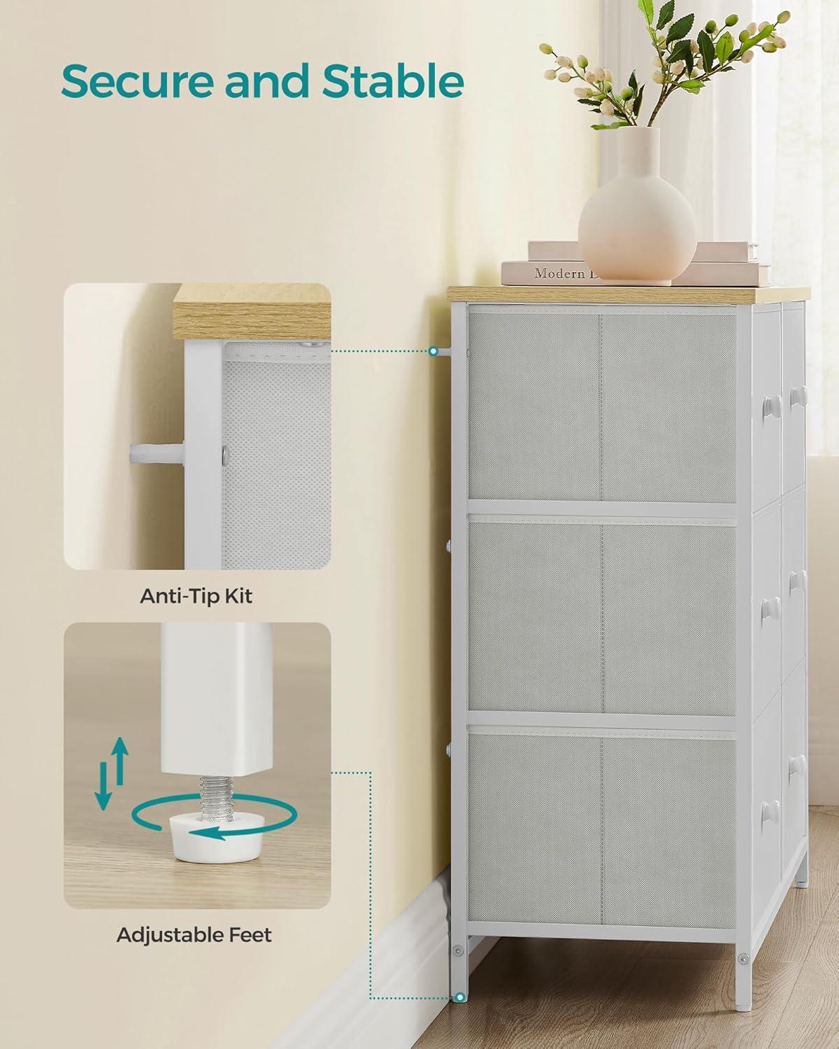 SONGMICS Dresser for Bedroom, Chest of Drawers, 6 Drawer Dresser, Closet Fabric Dresser with Metal Frame, Cream White and Oak ULTS323W57