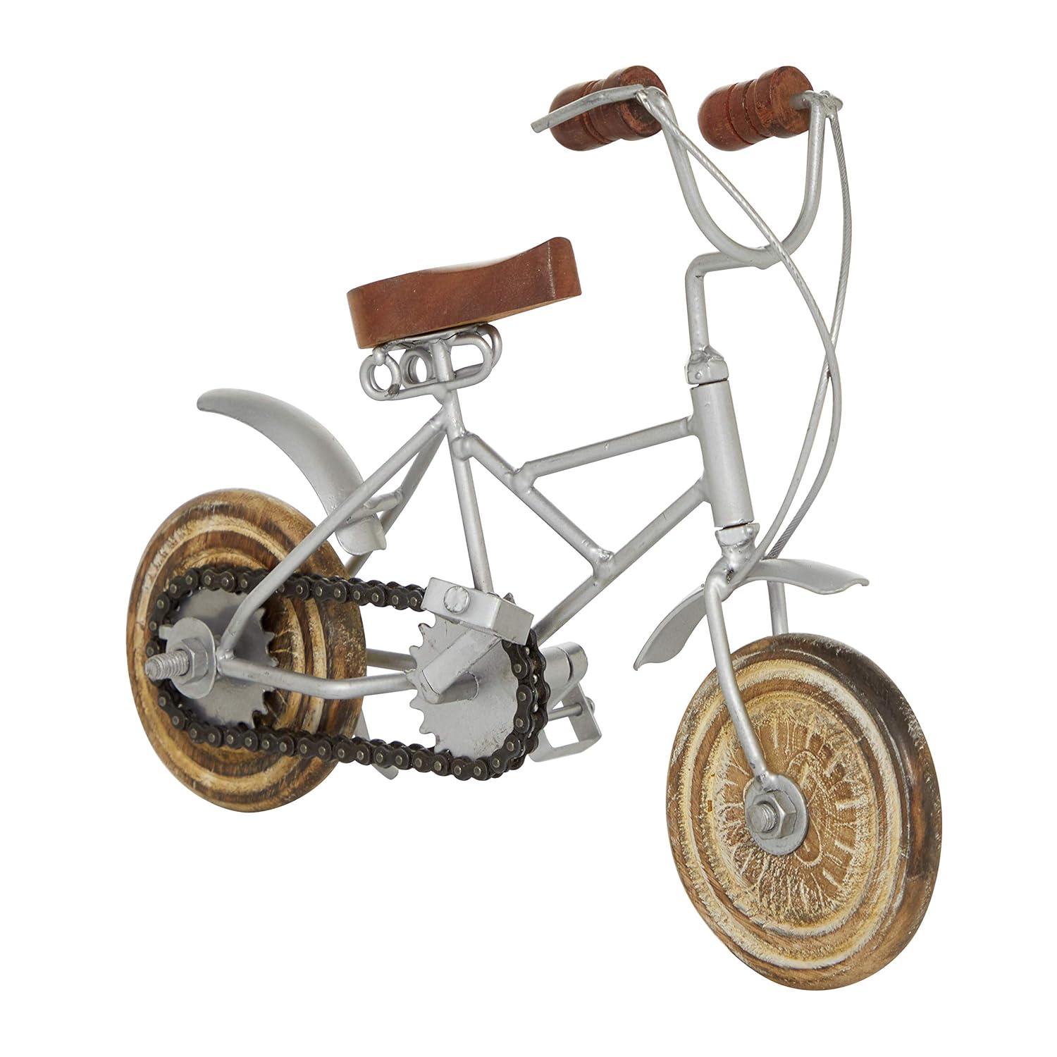 4"W, 8"H Multi Colored Metal Bike Sculpture with Wood Wheels, by DecMode (2 Count)