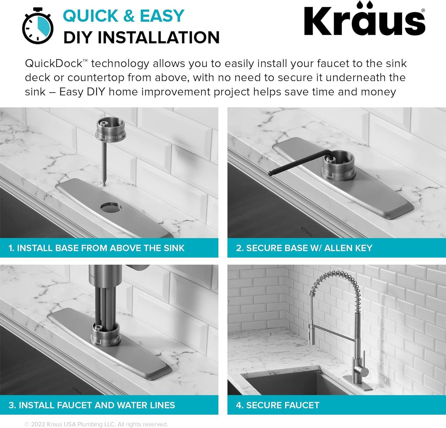 KRAUS Oletto Touchless Sensor Commercial Pull-Down Single Handle Kitchen Faucet with QuickDock Top Mount Assembly