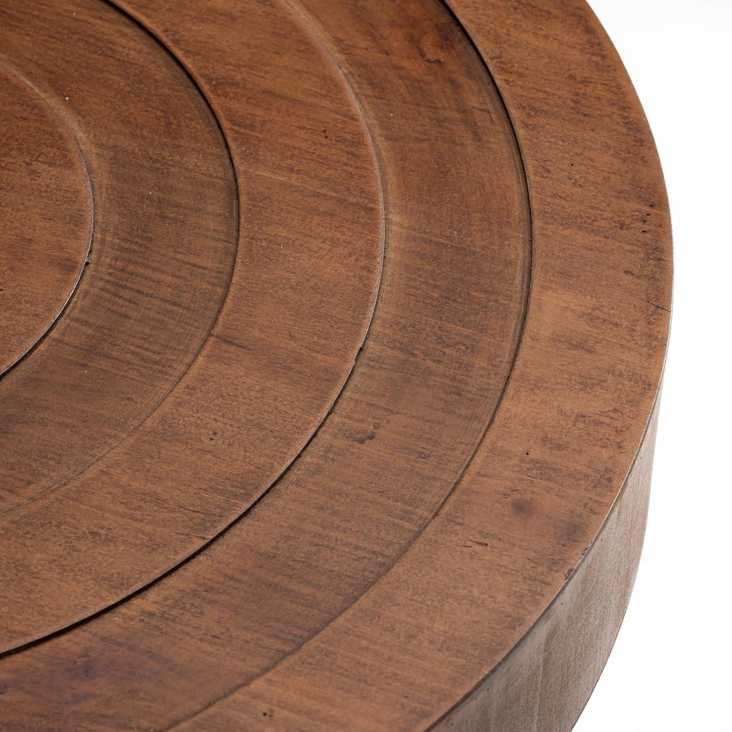 COSIEST 2 Piece Round Coffee Table Set, Modern Nesting Table with Handcrafted Wood Ring Motif, Farmhouse Wood End Table for Living Room