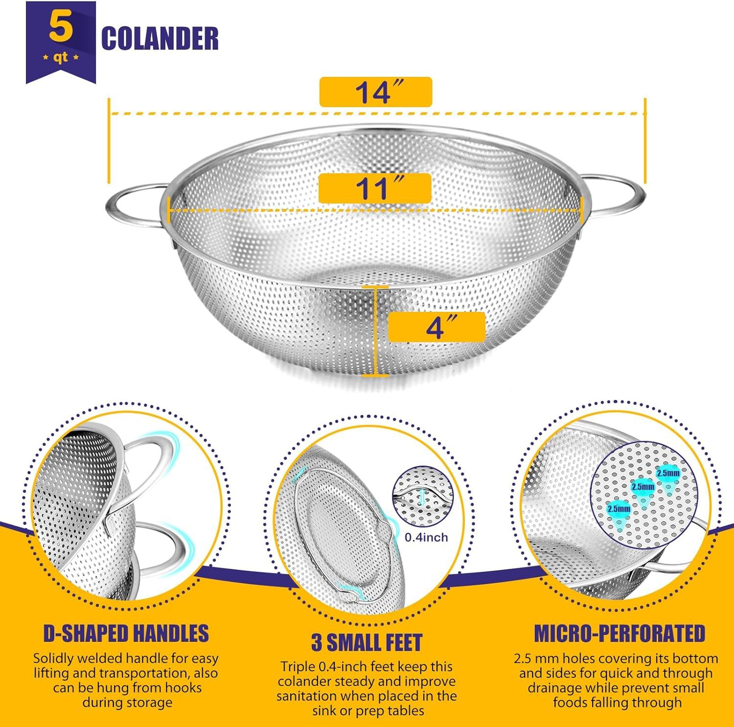 Stainless Steel Fine Mesh Colander Strainer Rice Pasta Spaghetti Noodles Veg✨z J5B5