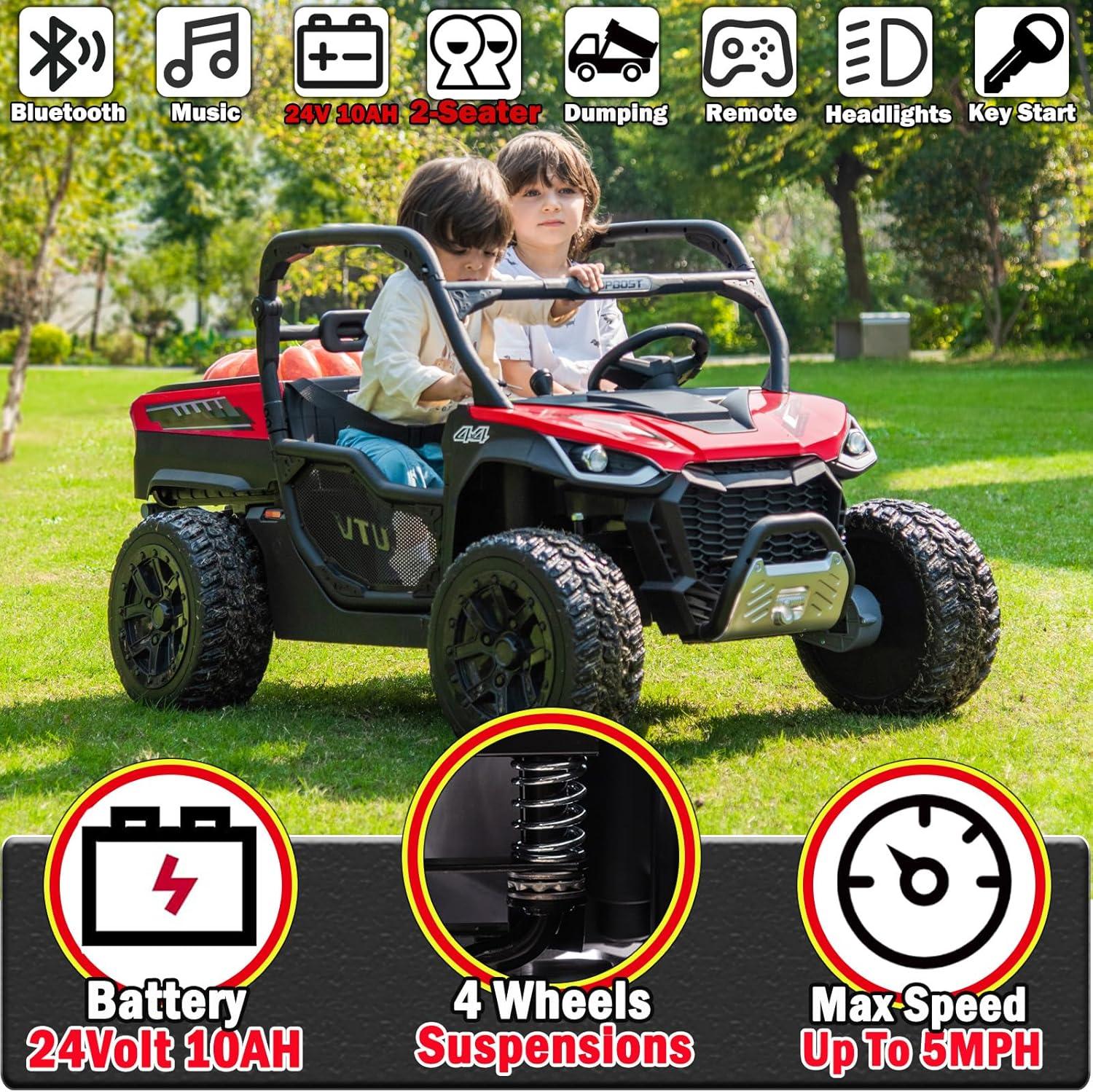 4 Wheels 24V Ride on Dump Truck Toys 2 Seater Kids Ride On UTV Car with Remote Control,Electric Dump Bed