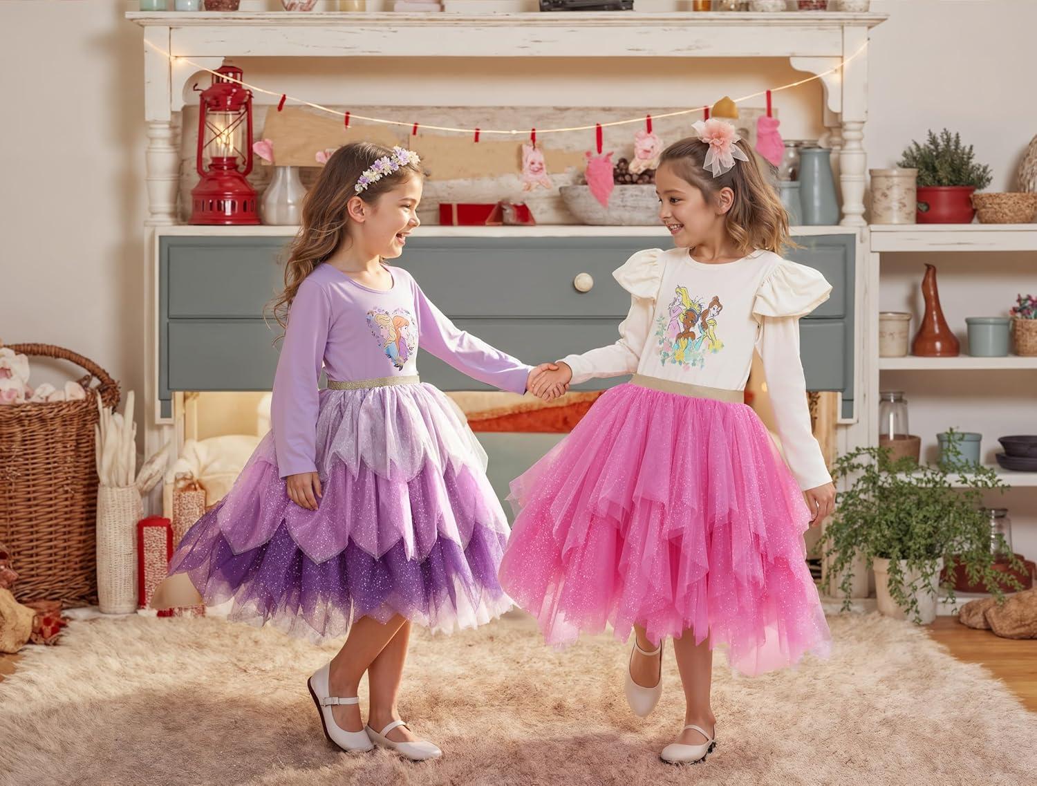 Disney Princess Cinderella Tutu Dress for Girls Glittery Layered Tutu Party Outfit Blue, 6X