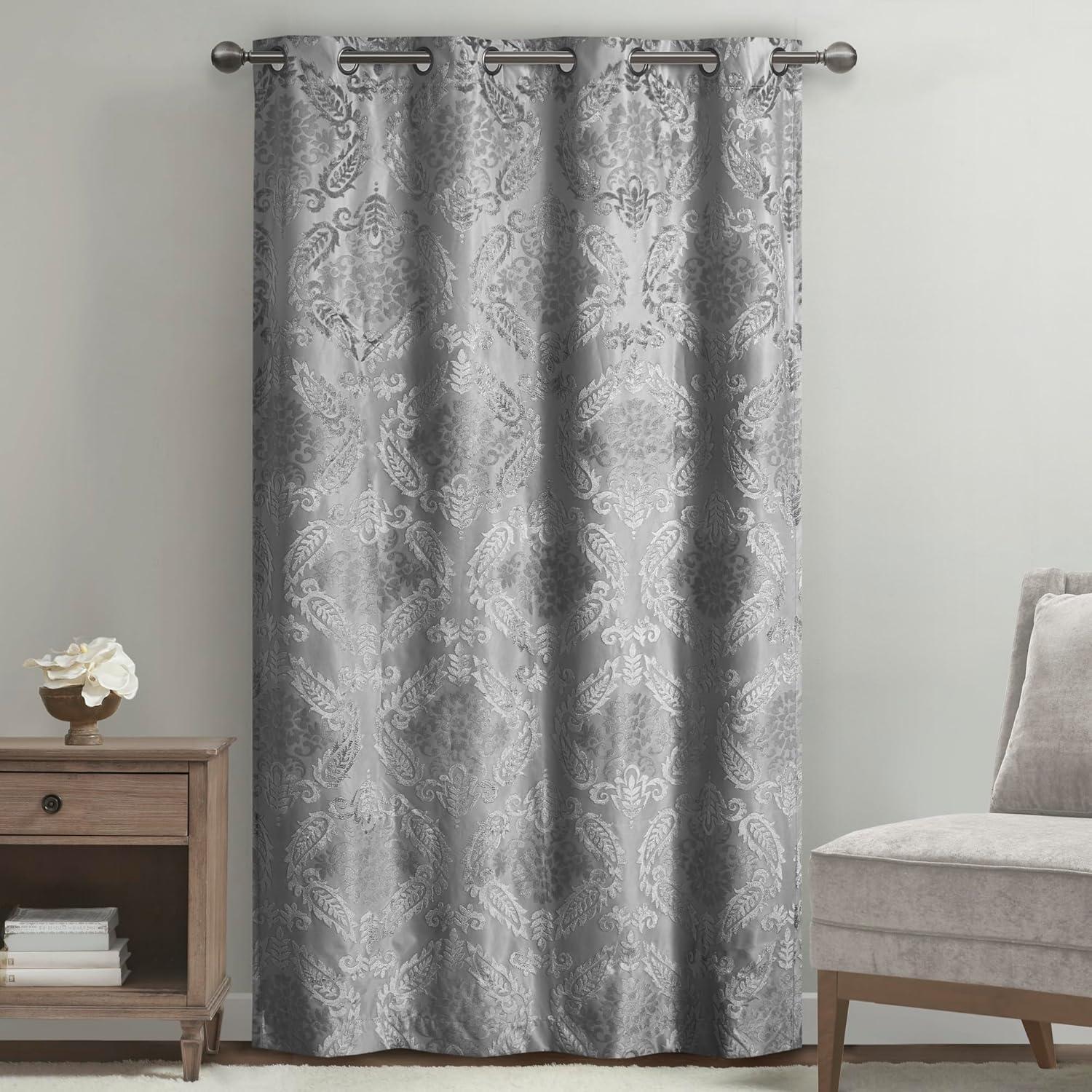 Madison Park Amelia Knitted Jacquard Paisley Total Blackout Grommet Top Single Curtain Panel
