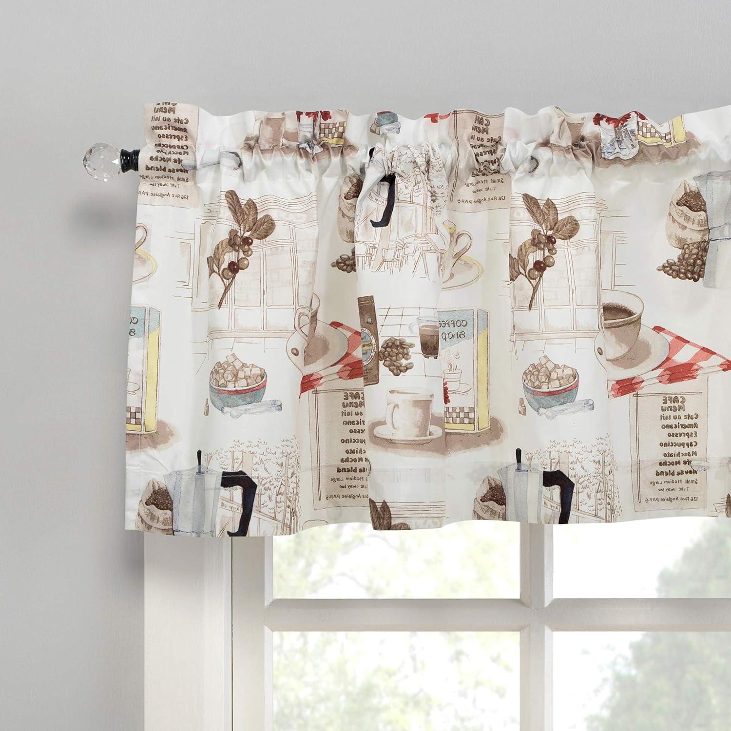 24"x54" Brew Coffee Shop Semi Sheer Rod Pocket Kitchen Curtain Valance and Tiers Set White - No. 918
