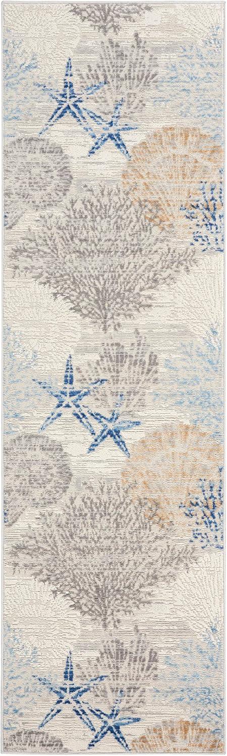 Nourison Pompeii Nautical Indoor Rug Ivory Grey Blue 2'3" x 7'6"