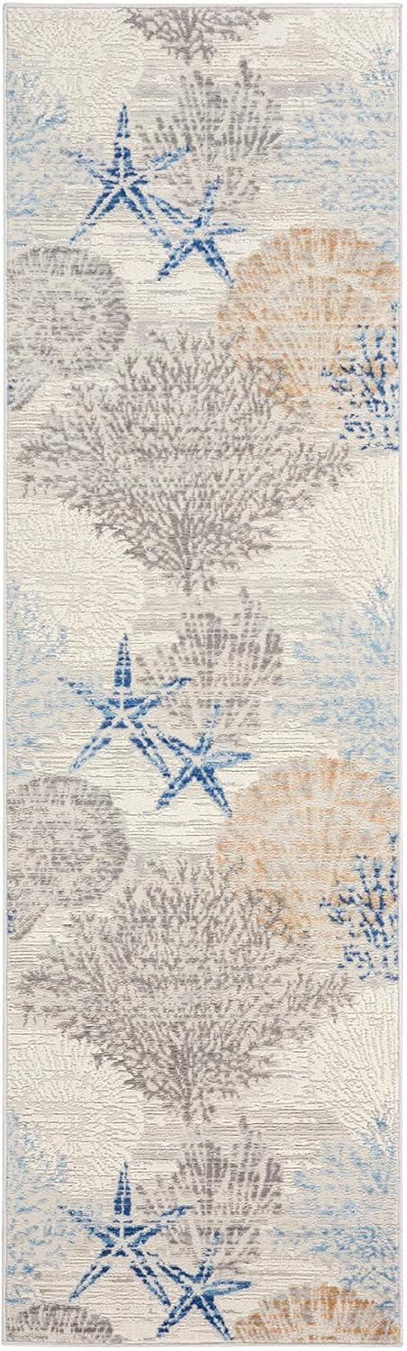 Nourison Pompeii Nautical Indoor Rug Ivory Grey Blue 2'3" x 7'6"