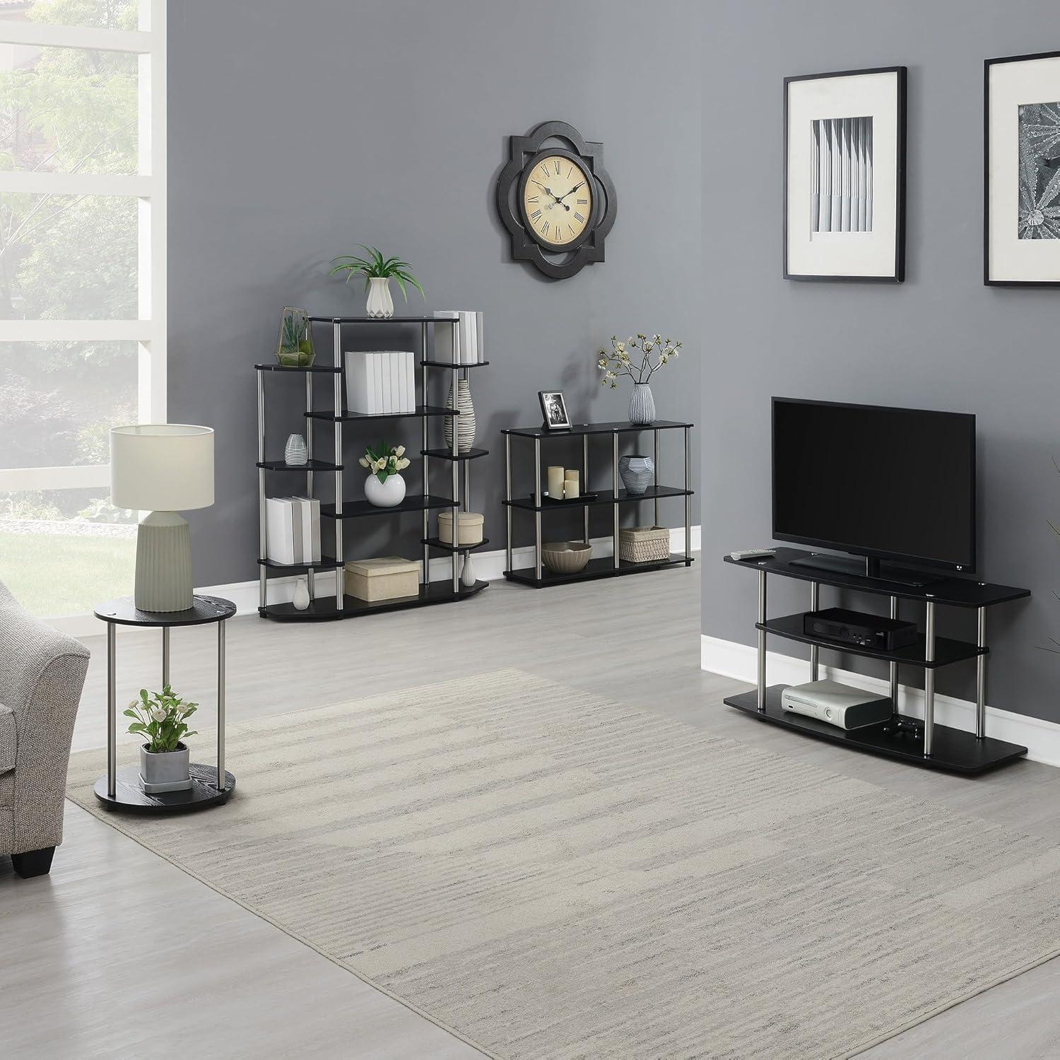 Convenience Concepts Designs2Go Three-Tier TV Stand in Black Wood Finish