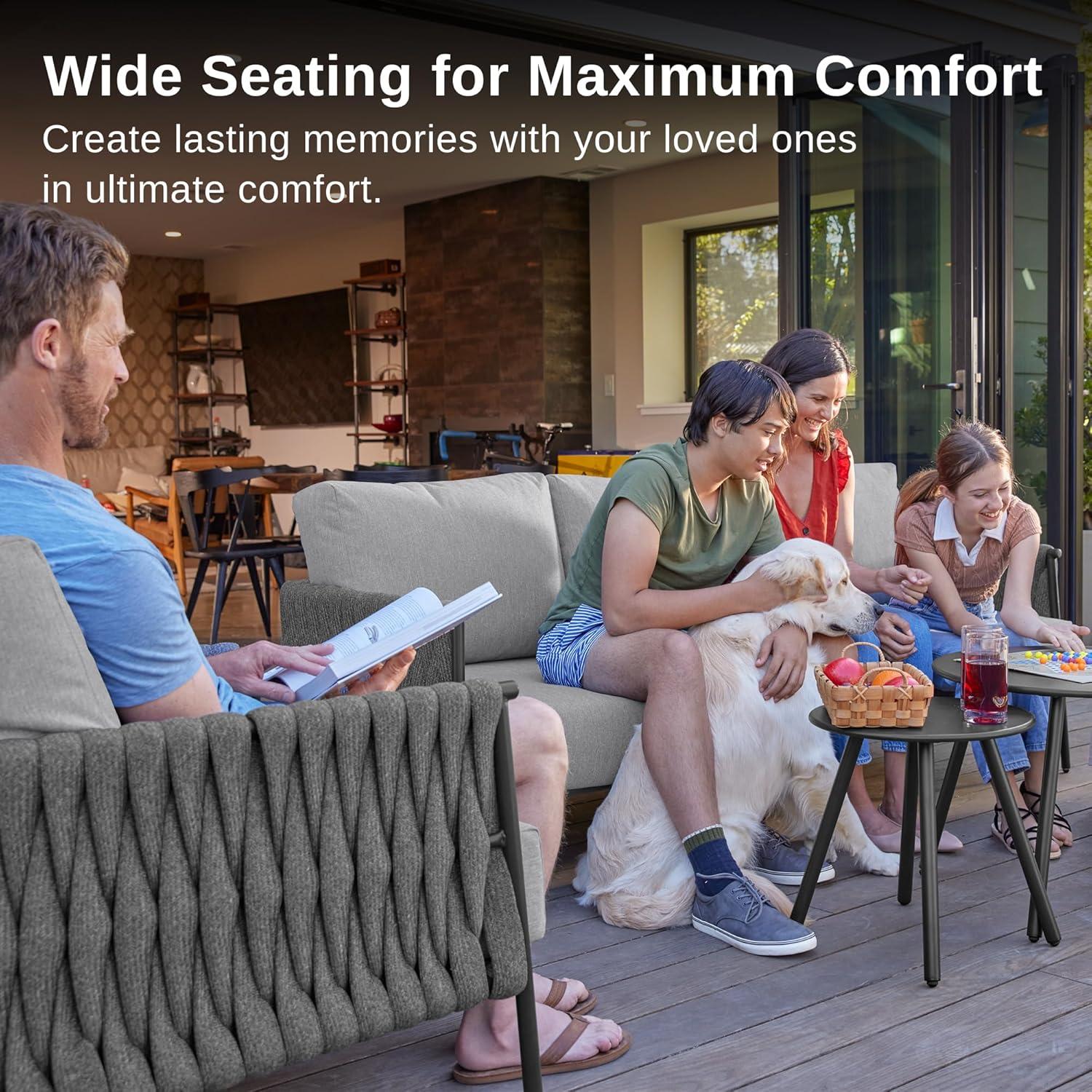 EAST OAK Patio Furniture Set 5 Pieces Sofa with Two Round Coffee Table  and Waterproof Thick Cushion Deep Seating