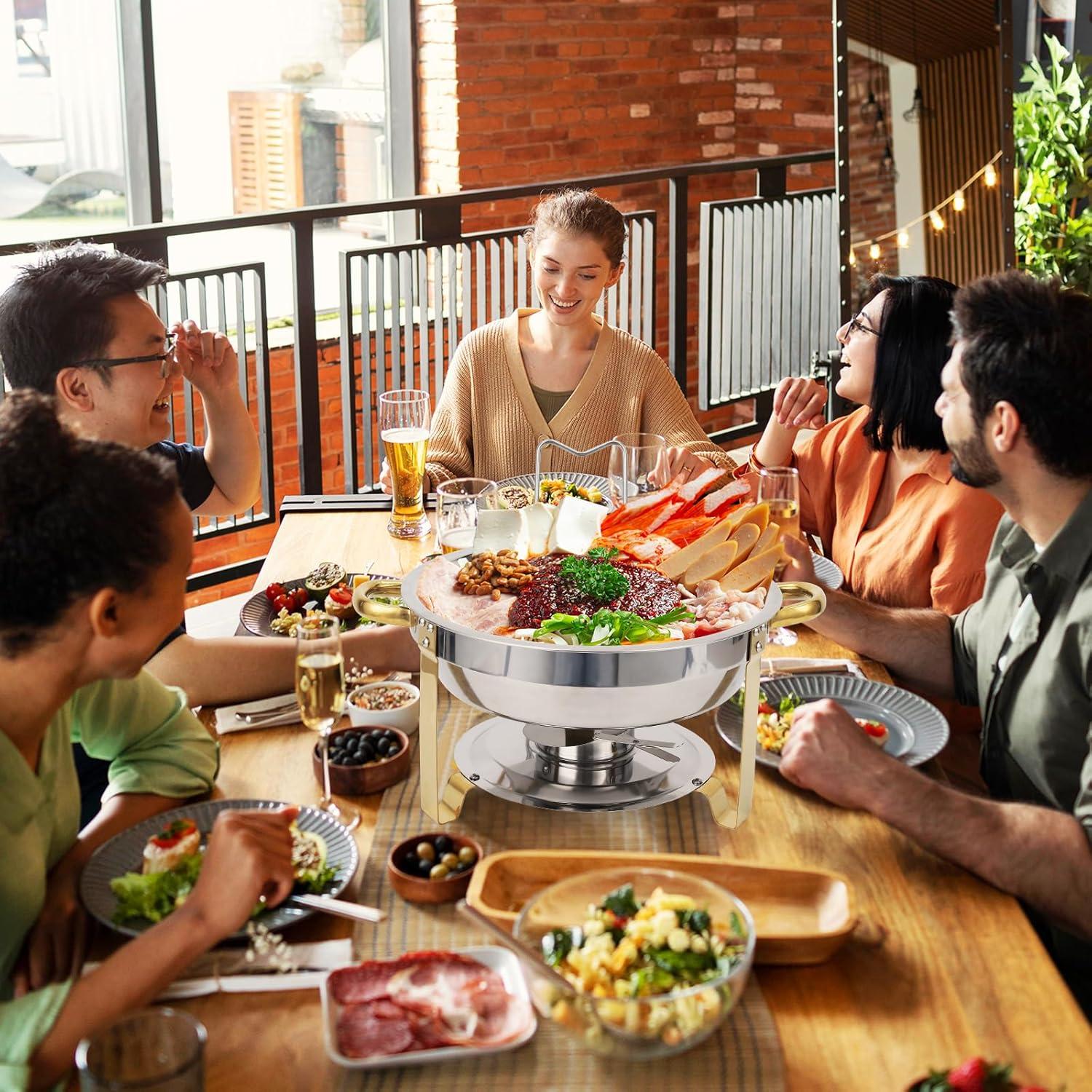 WhizMax Chafing Dish Buffet Set 2 Pack 5QT, Stainless Steel Round Chafing Dishes for Buffet with Lid Holder & Glass Lid, Gold