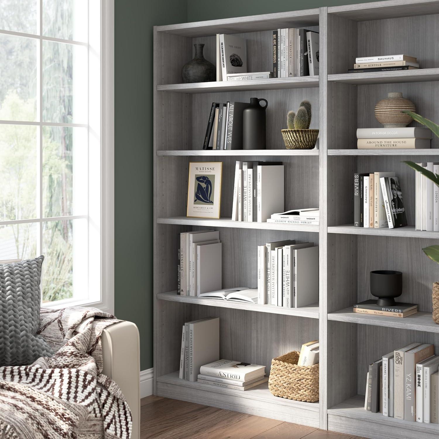 Bowery Hill 5 Shelf Tall Bookcase in Modern Gray - Engineered Wood