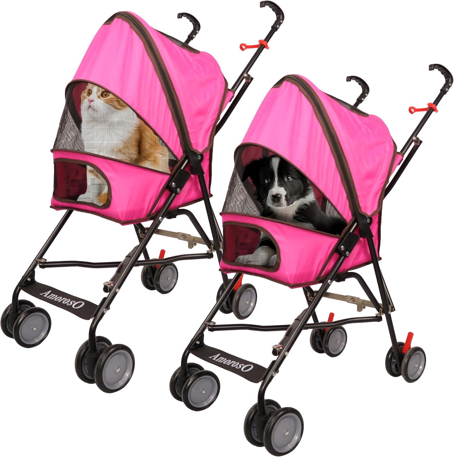 Amoroso Umbrella Pet Stroller Pink for Female and Male Cats and Dogs