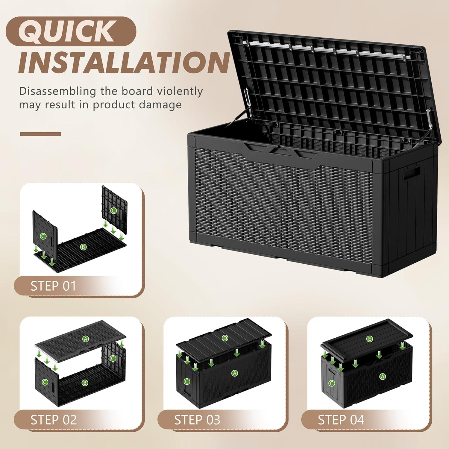 Homall 100 Gallon Outdoor Patio Box Deck Plastic Resin Storage Box Backyard, Black