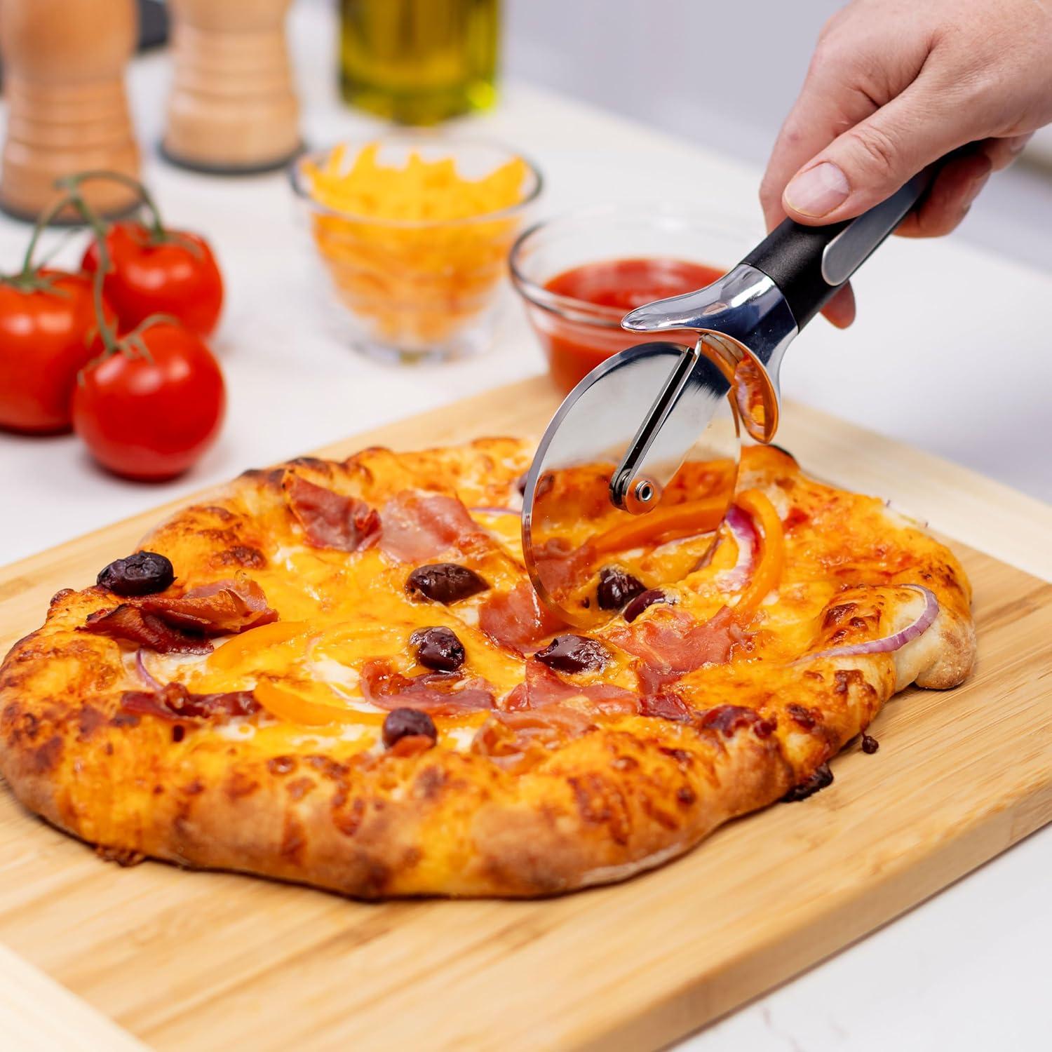 Old Stone Pizza Kitchen Glazed Pizza Stone, Bamboo Peel, and Pizza Cutter 3 Piece Set