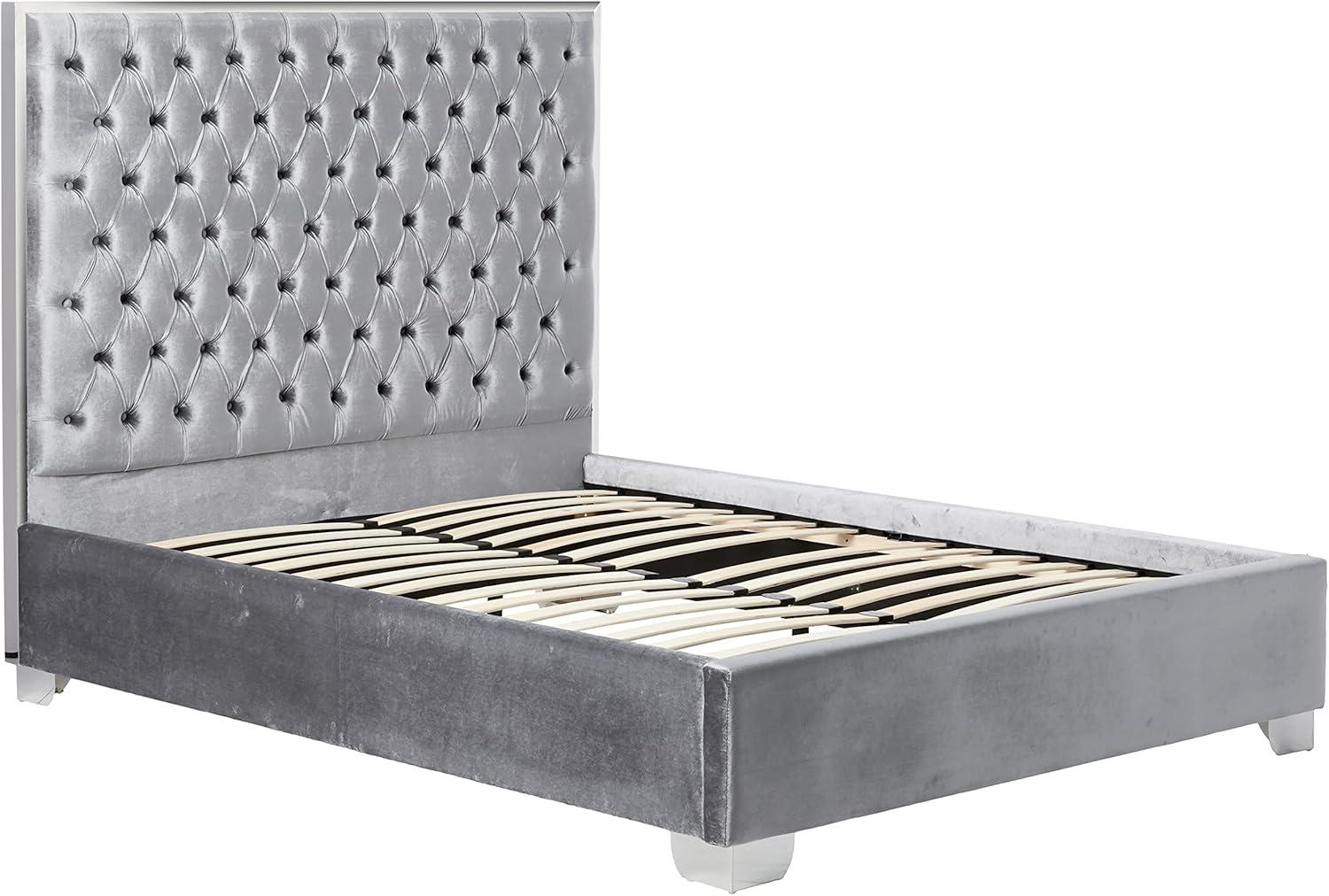 Lexi Grey Velvet Queen Bed - Contemporary