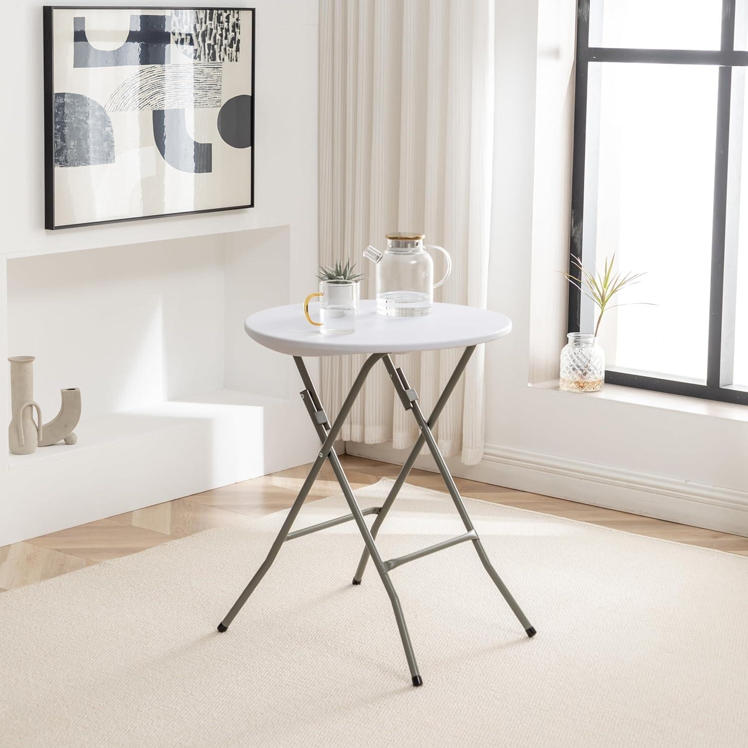 BTEXPERT Set of 5, White 24" Round Plastic Folding Table Commercial Portable for Picnic Party Camping Banquet Card Dining Wedding Event Home Kitchen Indoor Outdoor, 30" Height