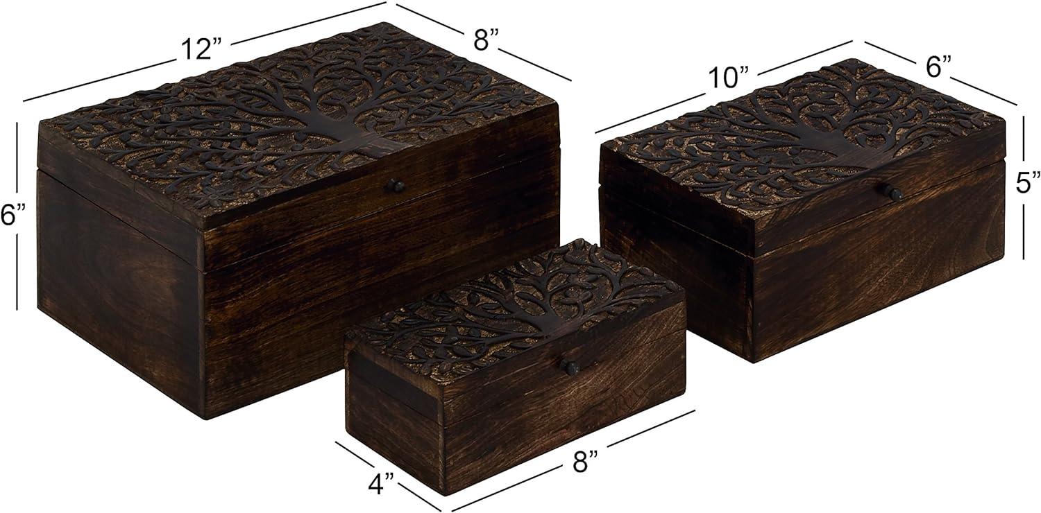 Set of 3 Rustic Carved Mango Wood Boxes - Olivia & May