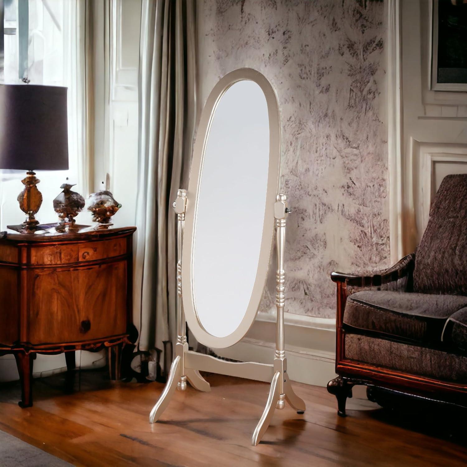 Roundhill Furniture Traditional Queen Anna Style Wood Floor Cheval Mirror Cherry