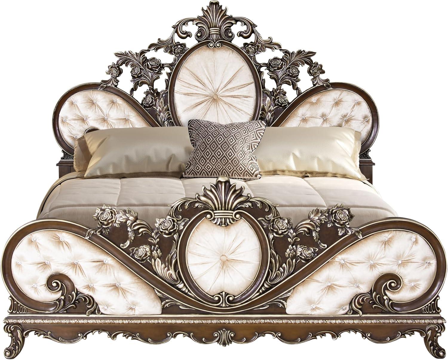 ACME Furniture Devany Upholstered Bed in Cream and Cherry