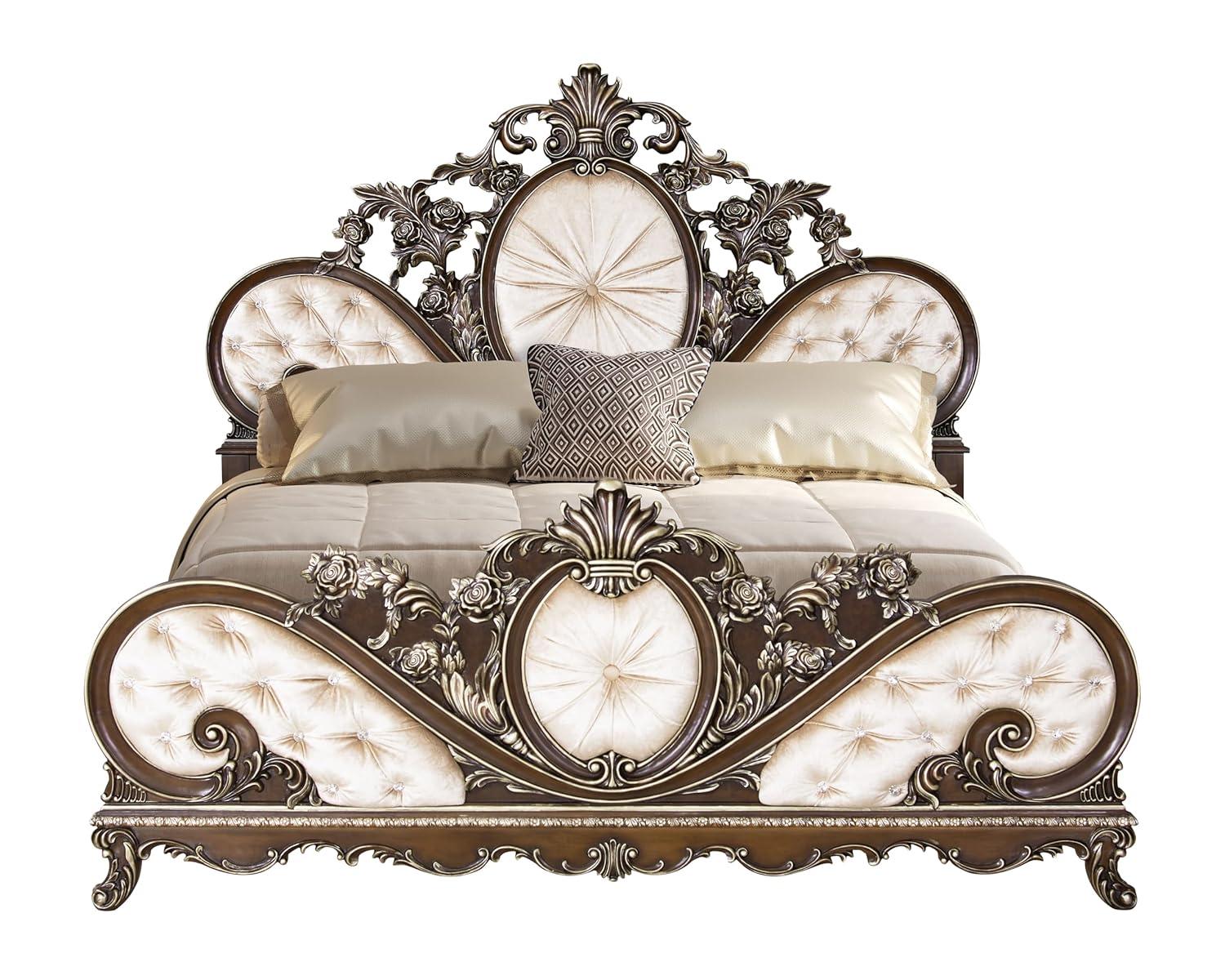 ACME Furniture Devany Upholstered Bed in Cream and Cherry