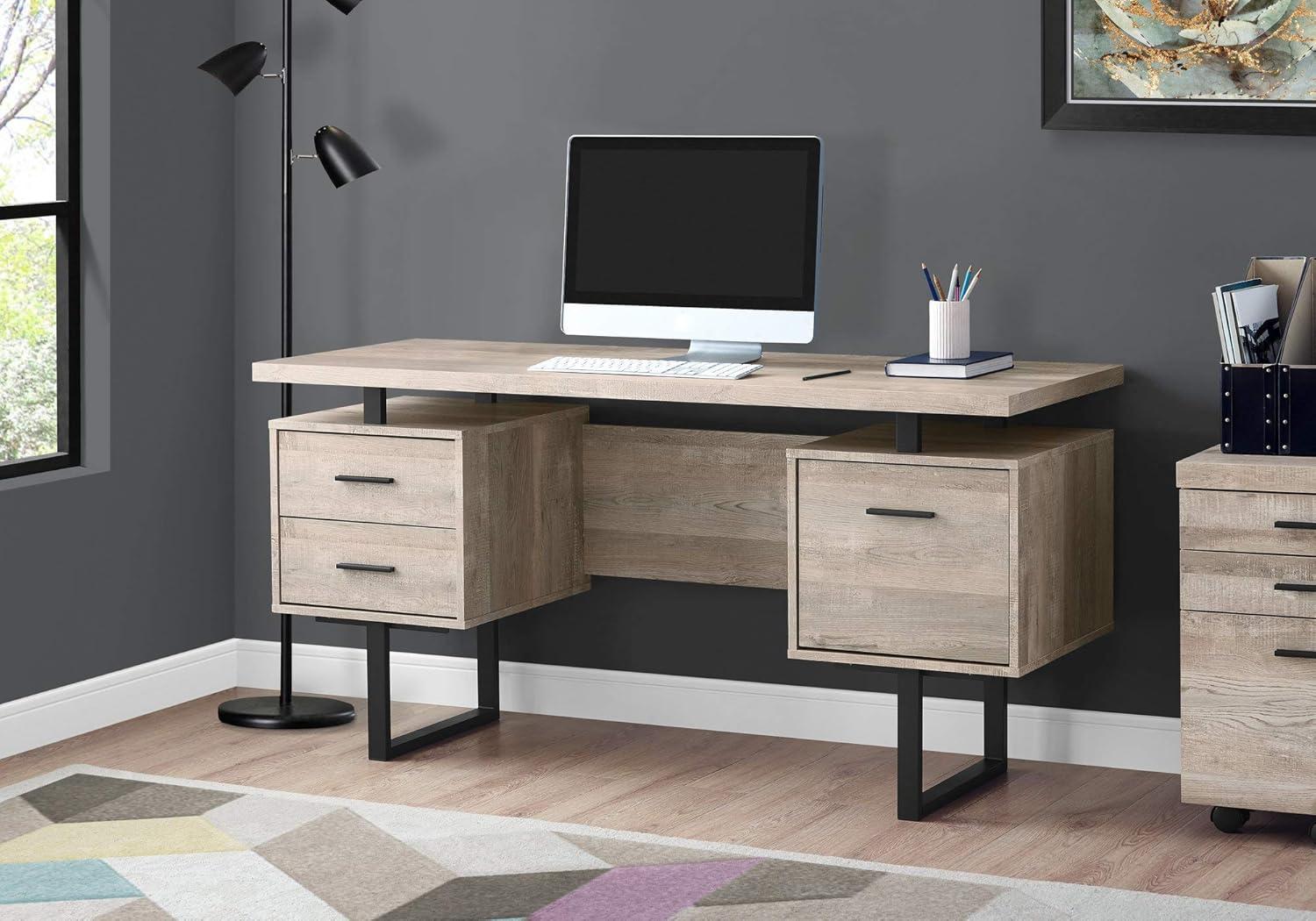 Monarch Specialties Computer Desk, 3 Storage Drawers, Reversible, 60"L Reclaimed Look