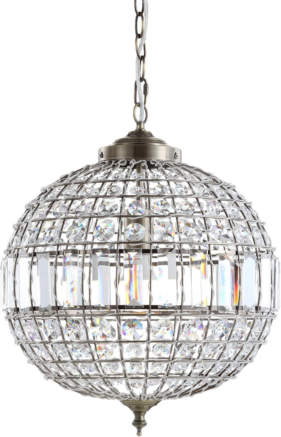 Georgina 16" Antique Brass Crystal LED Drum Pendant