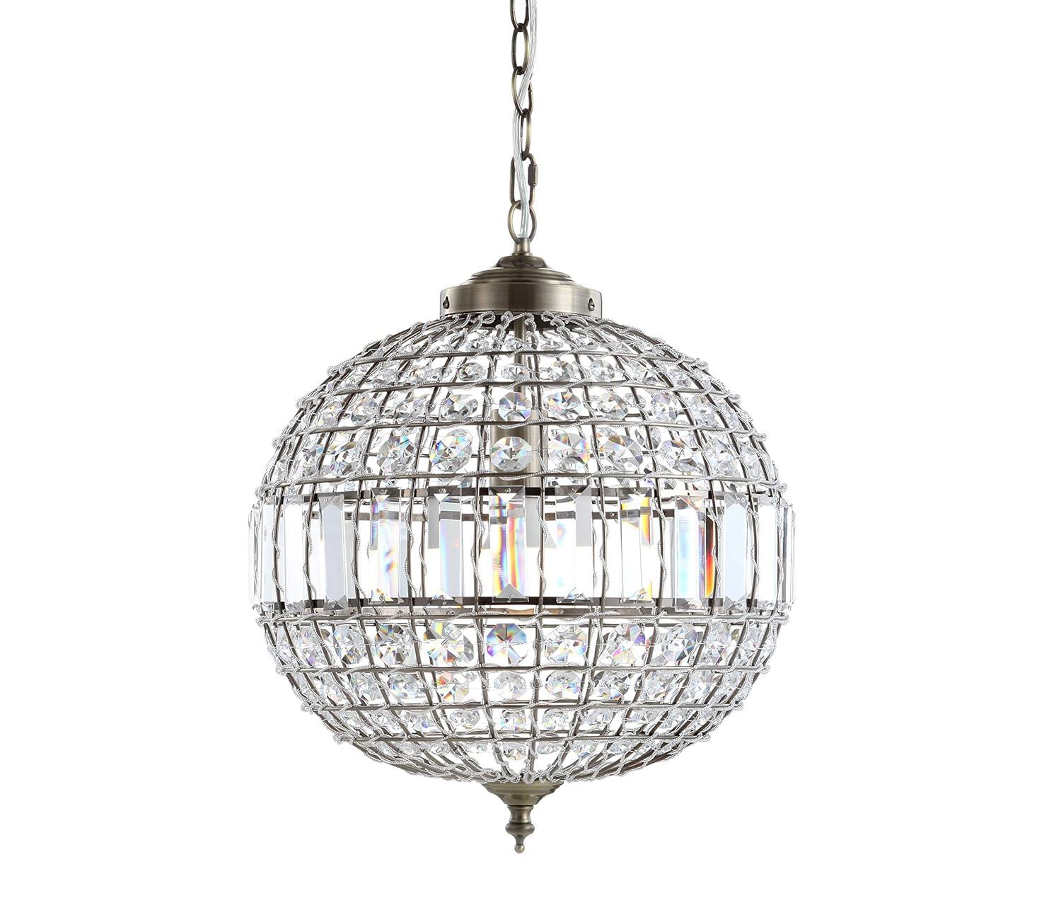JONATHAN  Y Georgina 16" Crystal Contemporary Transitional 1 -Light Antique Brass Glam Globe Medium Hanging Pendant light