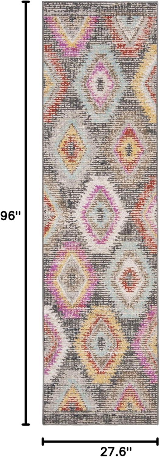 SAFAVIEH Montage Collection 2'3' x 8' Grey/Multi MTG212F Boho Indoor/ Outdoor Non-Shedding Easy scrubbing Patio Backyard Porch Deck Mudroom Runner-Rug