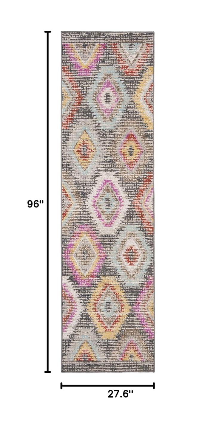SAFAVIEH Montage Collection Runner Rug - 2'3" x 8', Grey & Multi, Boho Design, Non-Shedding & Easy Care, Indoor/Outdoor & Washable-Ideal for Patio, Backyard, Mudroom (MTG212F)