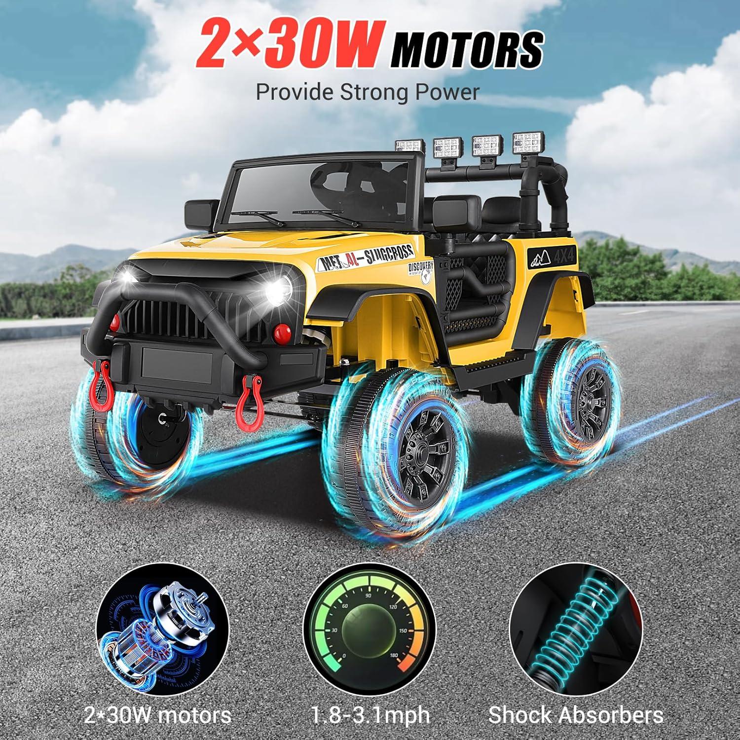 Ancheer Alex 24V Electric Ride on Jeeps for Kids, Ride On Car Truck with Remote Control, Battery Power Car Wheels for Kids w/LED Lights, Bluetooth, Music, 3 Speeds, 24 Volt Ride on Toys for Boys and Girls