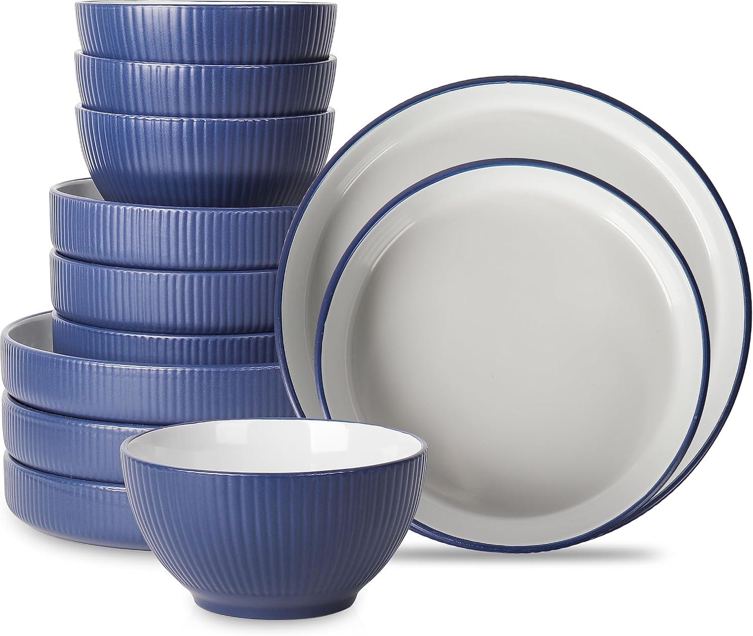 Christian Siriano Larosso 12-Piece Dinnerware Set with Dinner Bowls and Pasta Bowls, Stoneware