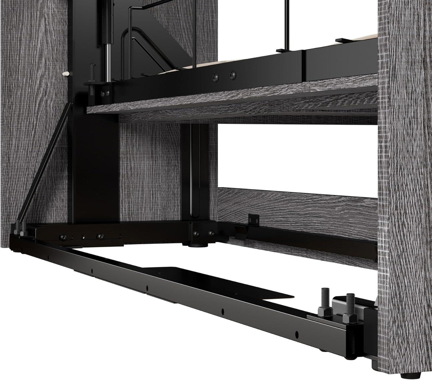 Gray Wood Queen Murphy Bed with Upholstered Frame and Drawer