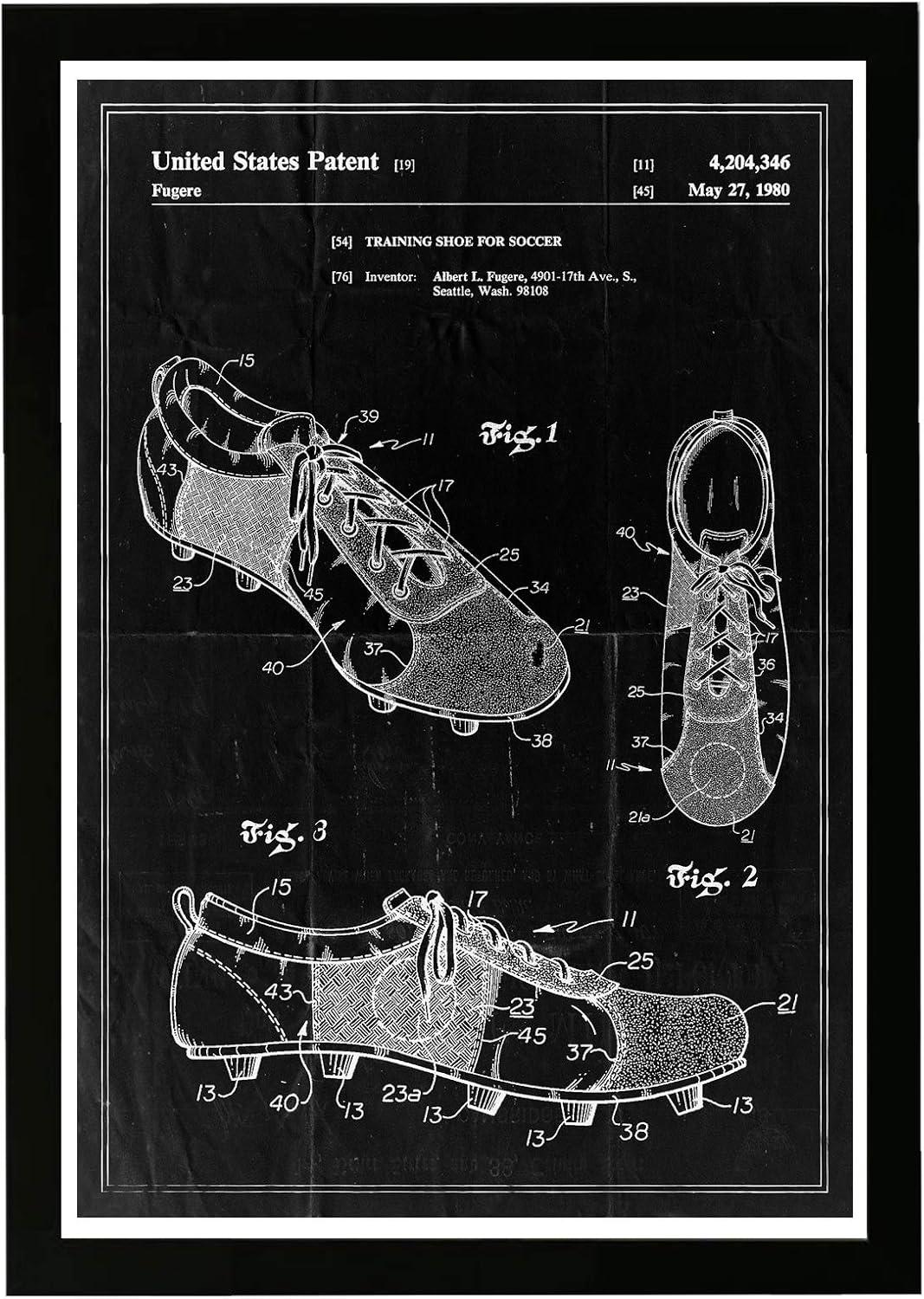 Wynwood Studio 15"x21" Training Shoe for Soccer 1980 Wall Art Black Frame: Modern Canvas, Vertical Layout, Fade Resistant