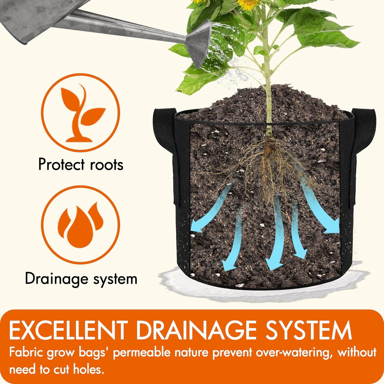 Gardzen 6-Pack 30 Gallon Grow Bags, Aeration Fabric Pots with Handles, Heavy Duty Cloth Pots for Plants