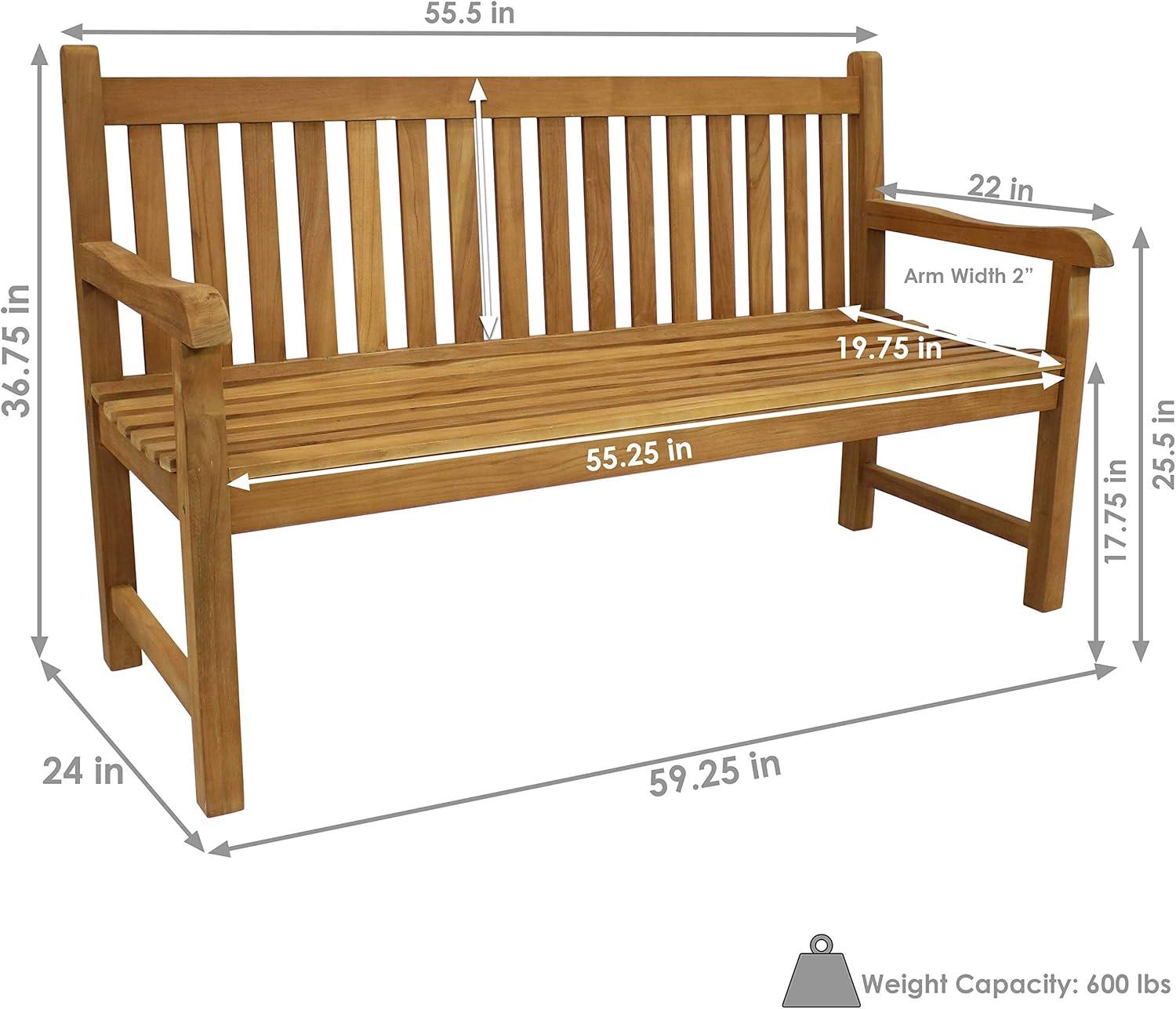 Sunnydaze Outdoor Solid Teak Wood with Light Stained Finish Patio Garden Bench Seat - 60" - Light Brown